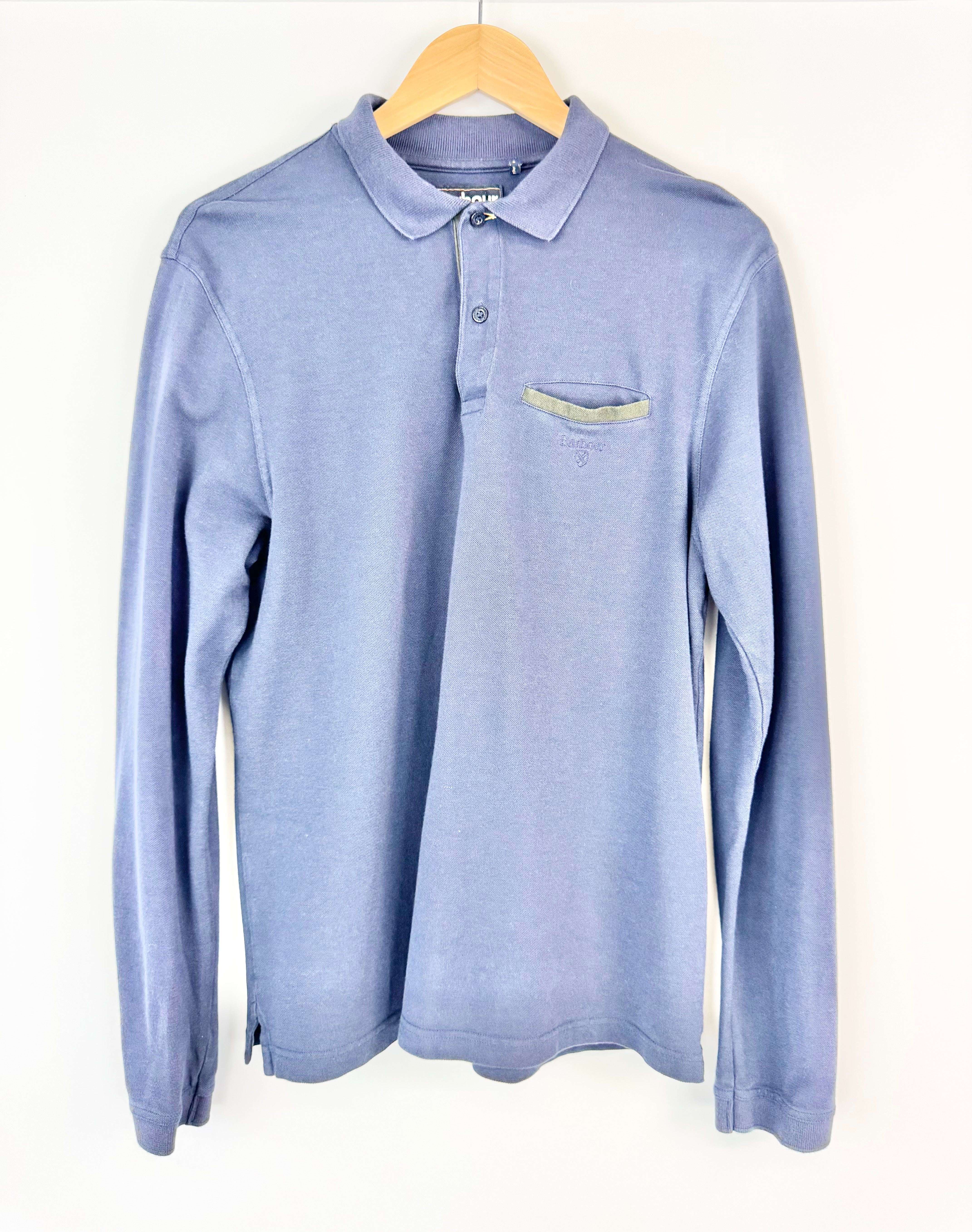 Barbour Navy Blue Cotton Blend Polo Top - L