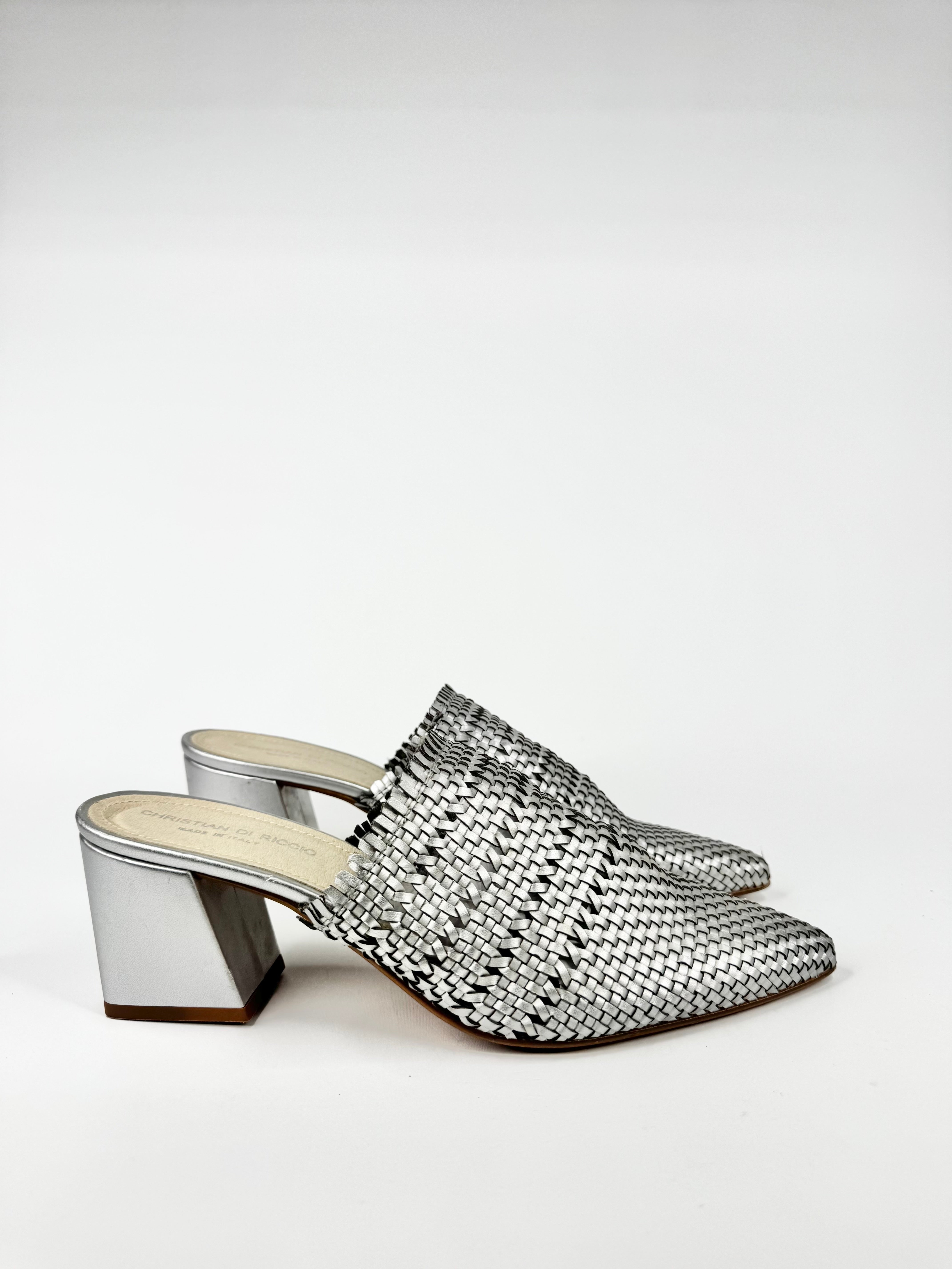 Christian di Riccio Silver Woven Mules - EU41