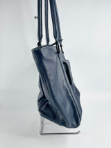 Mimco Navy Blue Leather & Croc-Textured Suede Tote Bag