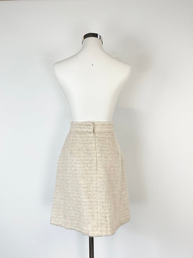 Brora Cream Wool, Mohair and Alpaca Blend Fuzzy Mini Skirt - AU10