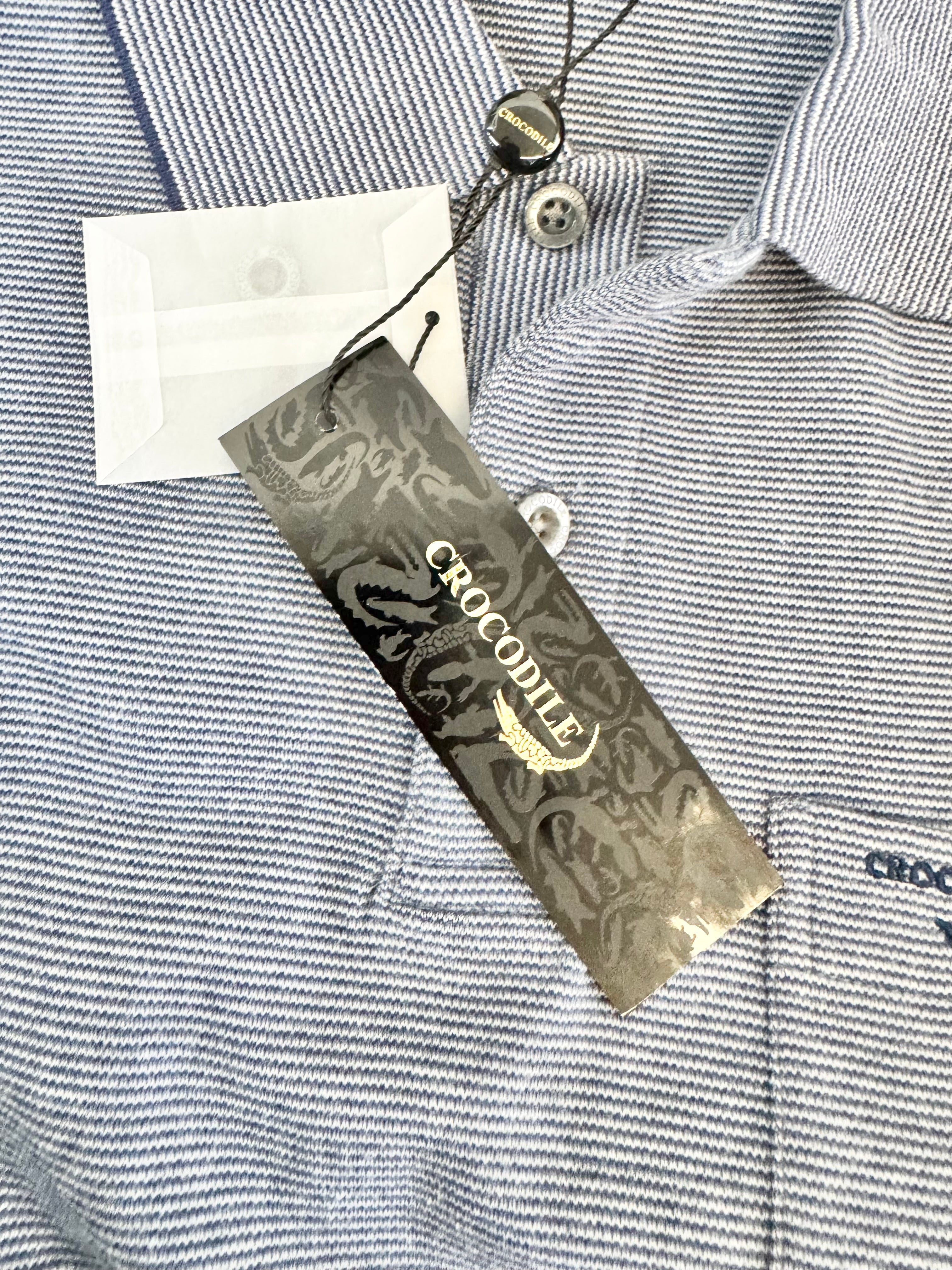 Crocodile Blue Striped Long Sleeve Polo NWT - M