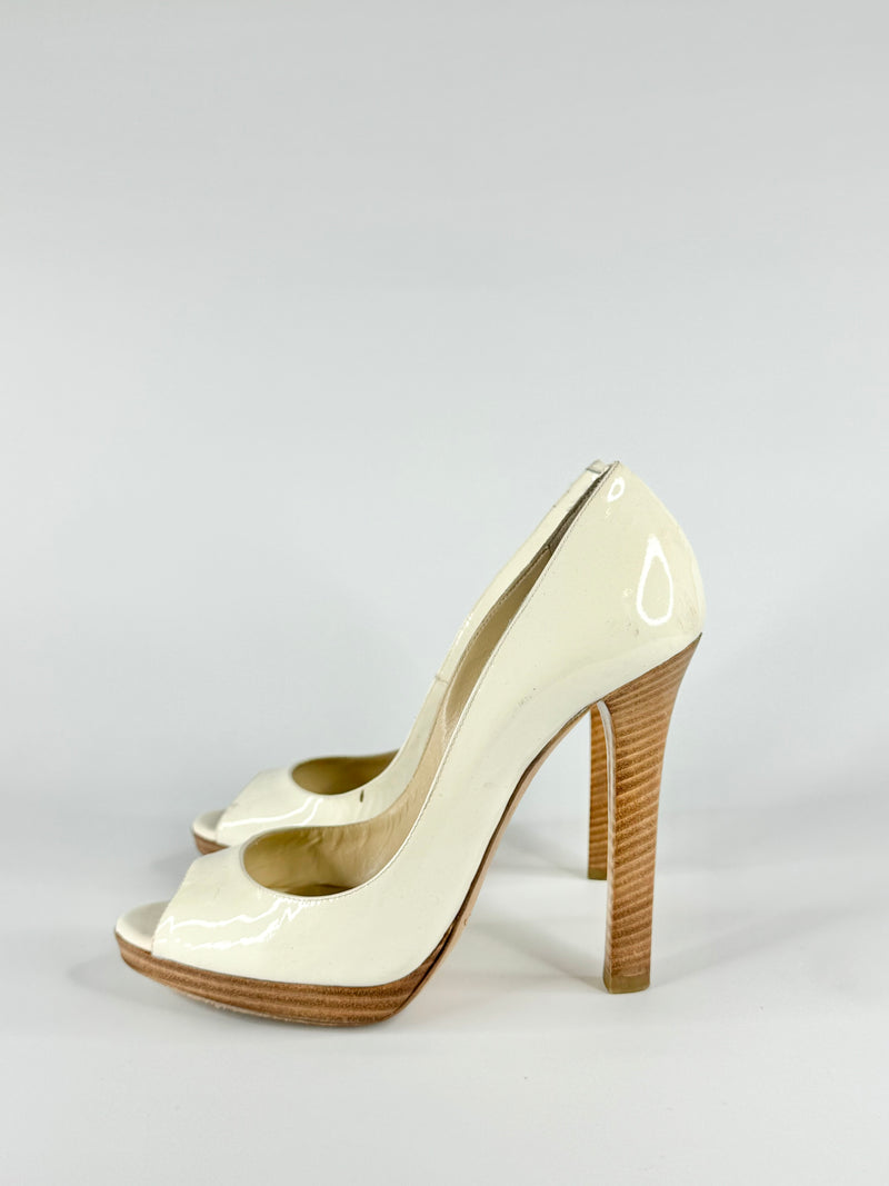 Jimmy Choo Vanilla Patent Leather Peep Toe Pumps - EU36.5