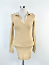 Bec + Bridge Beige Rib Knit Long Sleeve Body Con Dress - AU14