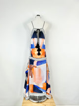 Acler Orange & Blue Abstract Pattern Halter Neck Maxi Dress - AU6