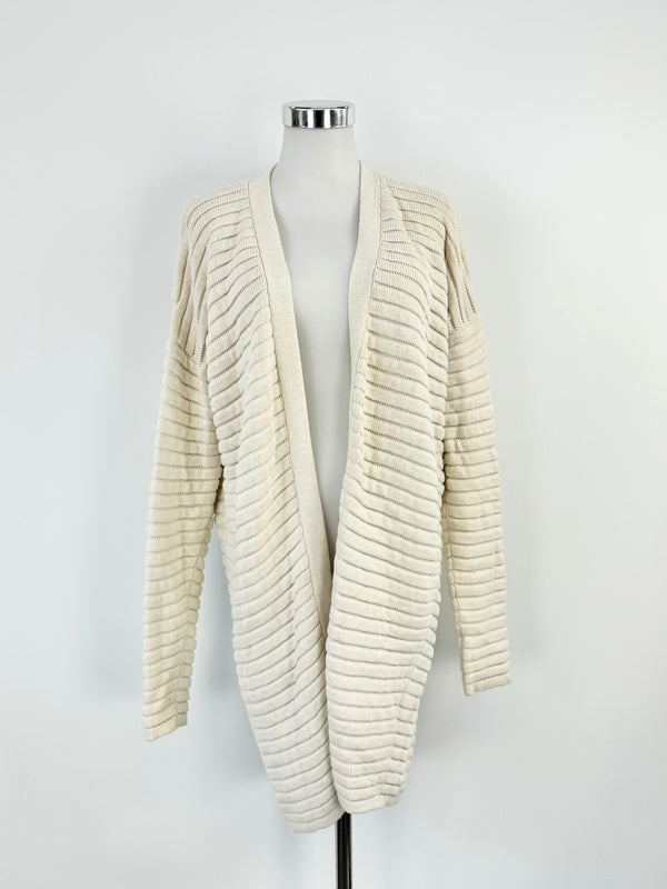 Hugo Boss Cream Rib Knit Long Silk & Cotton Blend Cardigan - AU10