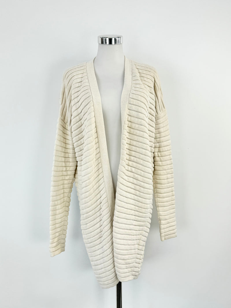 Hugo Boss Cream Rib Knit Long Silk & Cotton Blend Cardigan - AU10