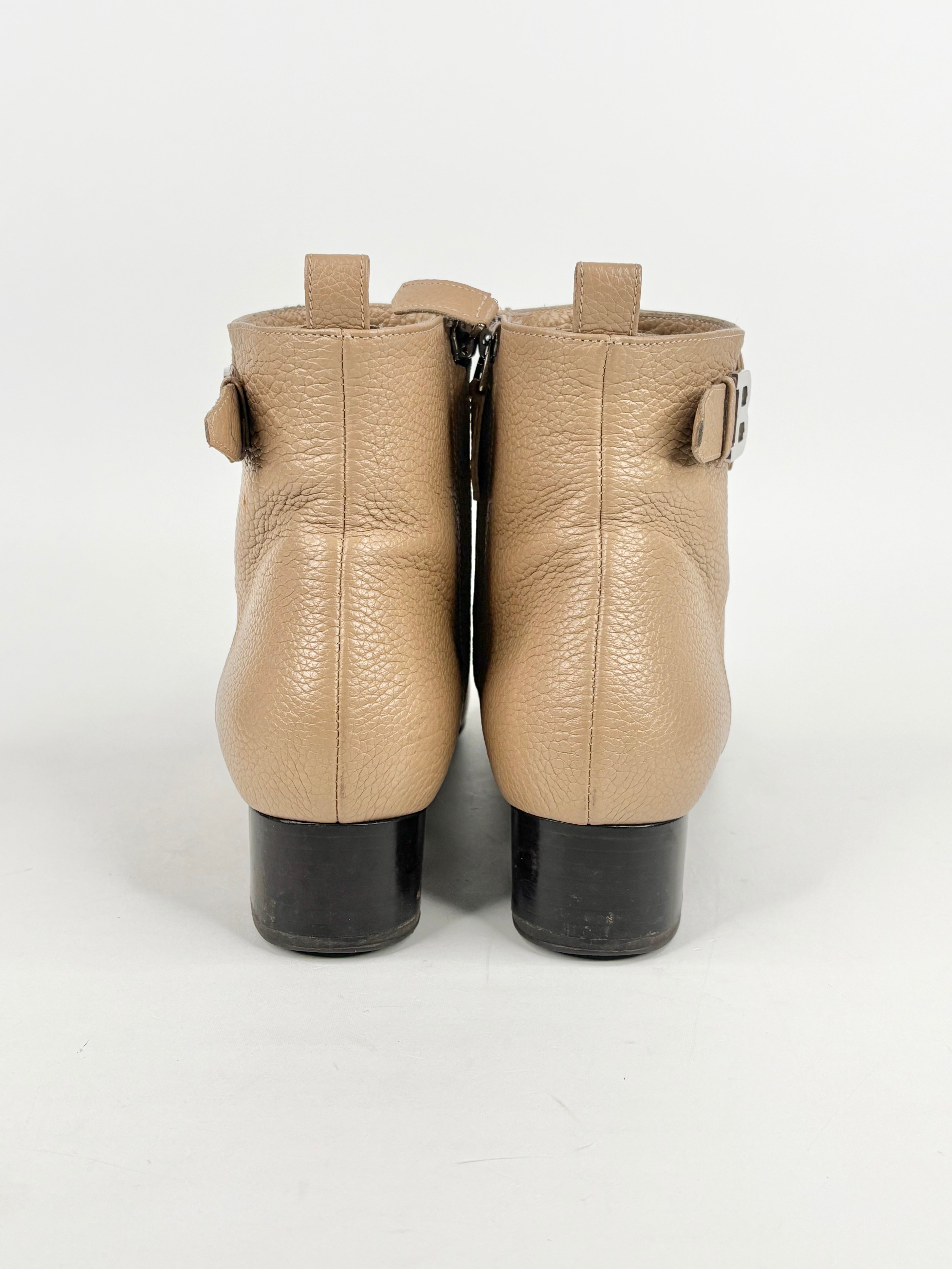 Bally Beige Grained Leather 'Talika' Ankle Boots - EU39.5