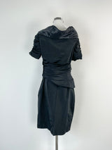 Geoff Bade Vintage Black Ruch Tiered Midi Dress - AU10/12