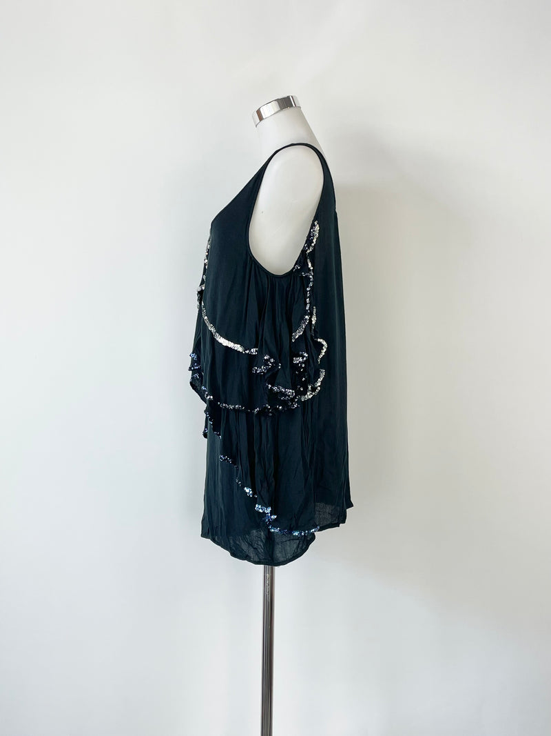 Sass & Bide Black 'Midnight Sequins' Tiered Dress - AU8