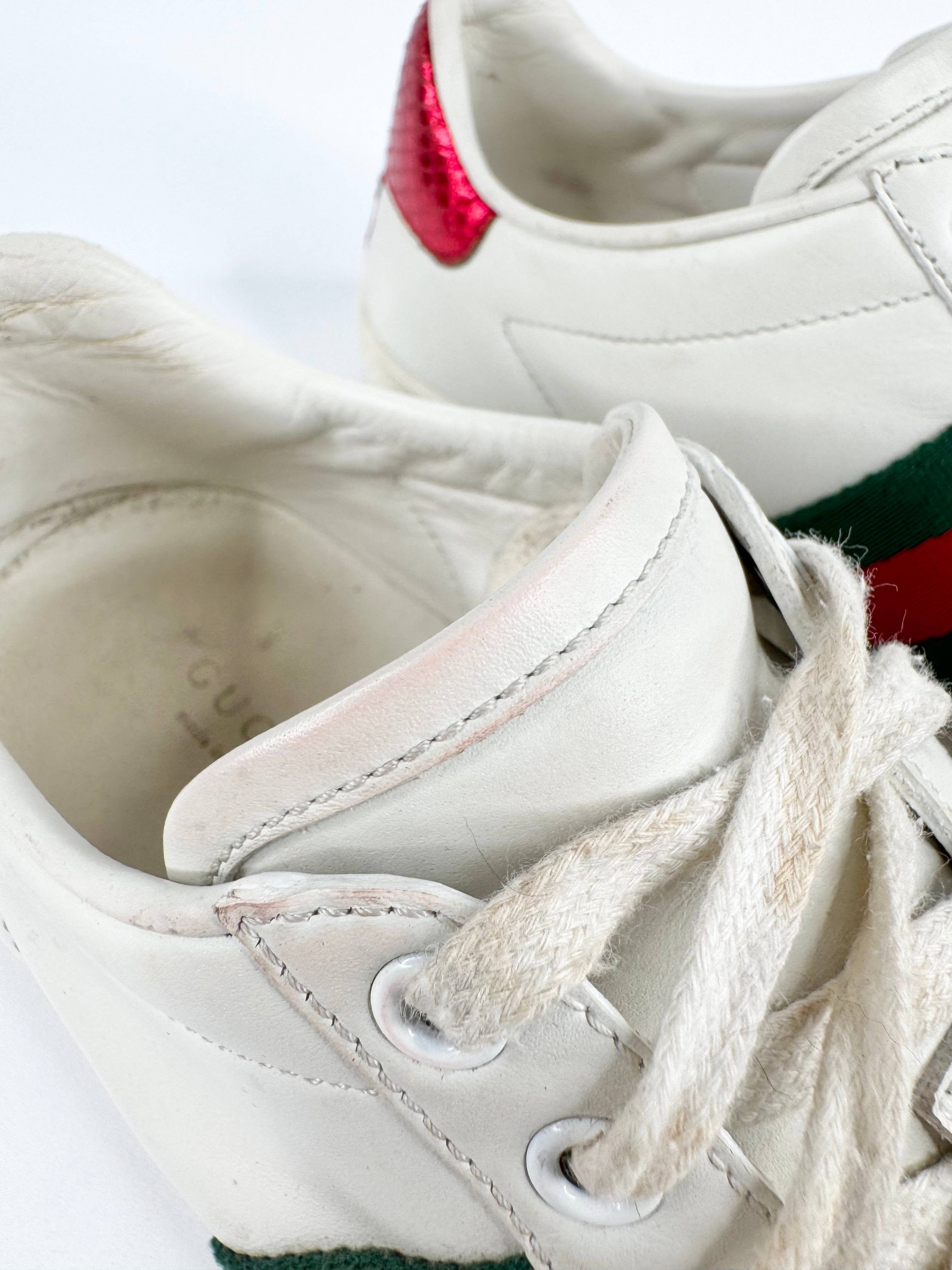 Gucci White Leather 'Ace' Bee Embroidered Sneakers - EU36.5
