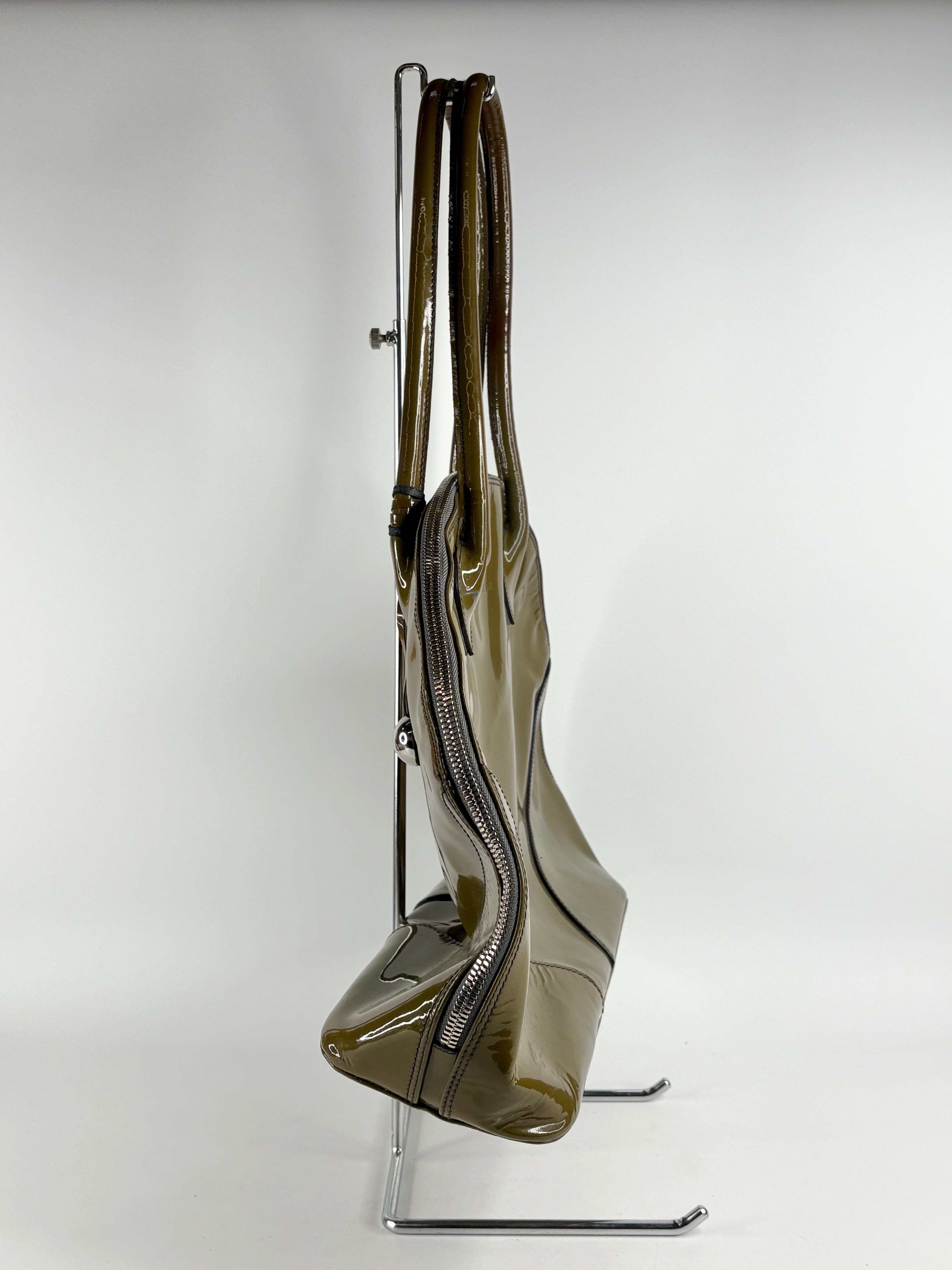 Furla Olive Green Patent Leather Bowling Bag