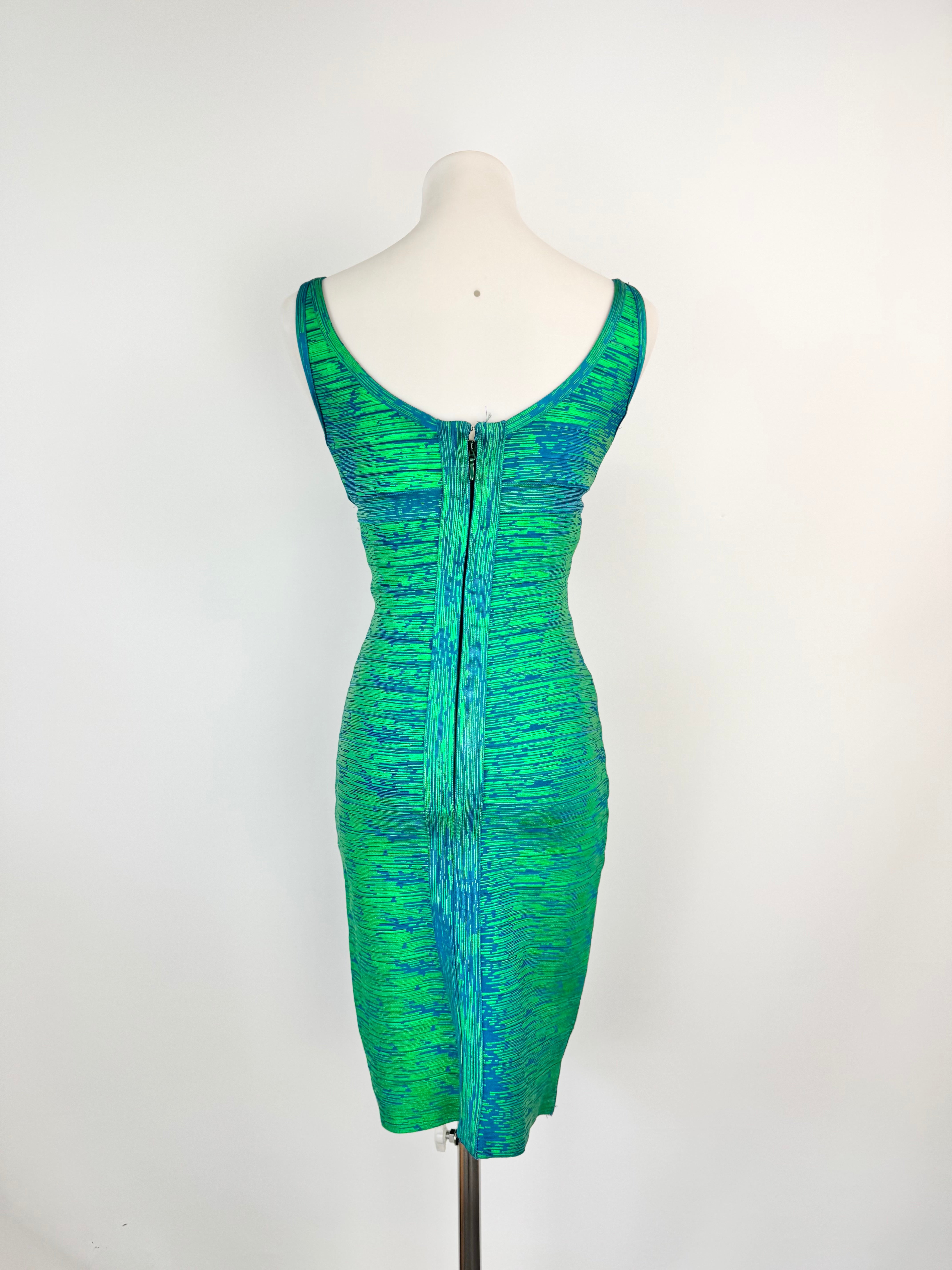 Y2K Herve Leger Metallic Green & Blue Bandage Dress - AU10