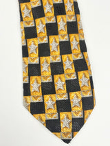 Ermenegildo Zegna Black & Gold Checkered Star Silk Tie