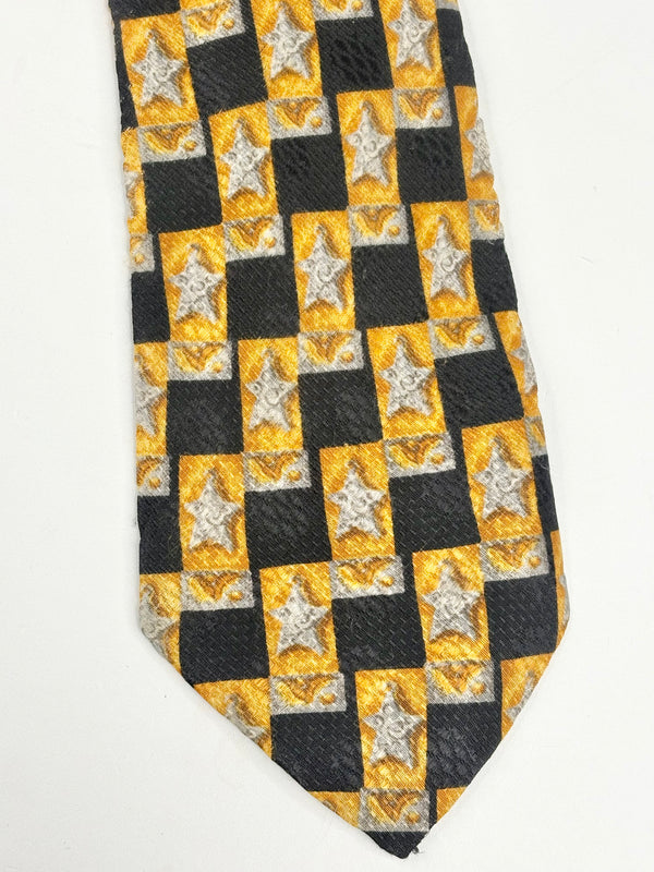 Ermenegildo Zegna Black & Gold Checkered Star Silk Tie