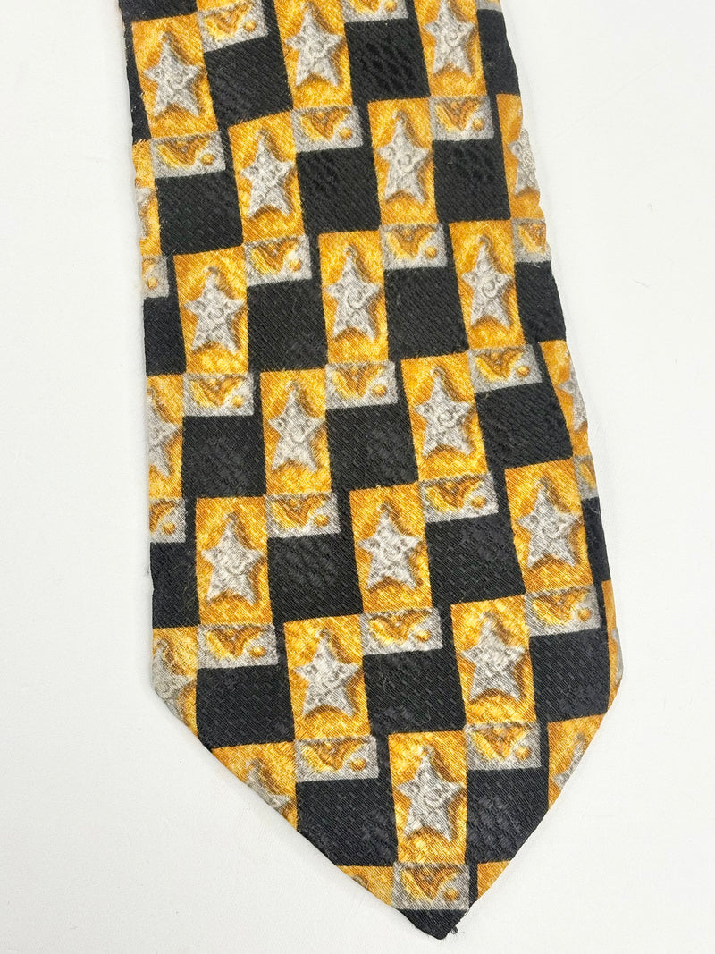 Ermenegildo Zegna Black & Gold Checkered Star Silk Tie