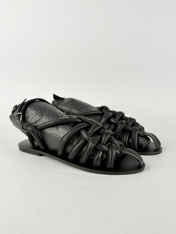 Asra Black Leather 'Sunnie' Strappy Sandals - EU40