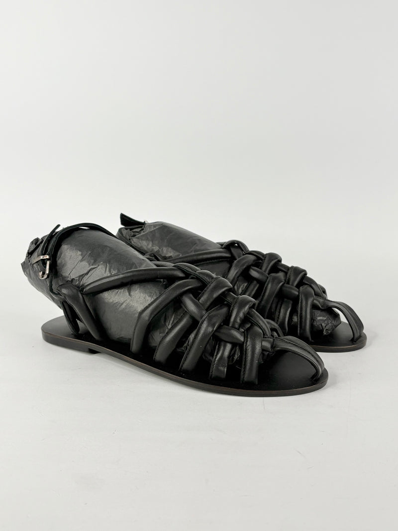 Asra Black Leather 'Sunnie' Strappy Sandals - EU40