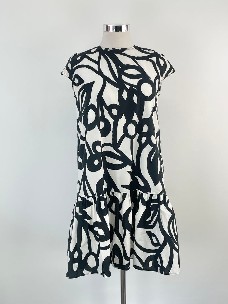 Aspesi White & Black Patterned Sleeveless Midi Dress - AU10