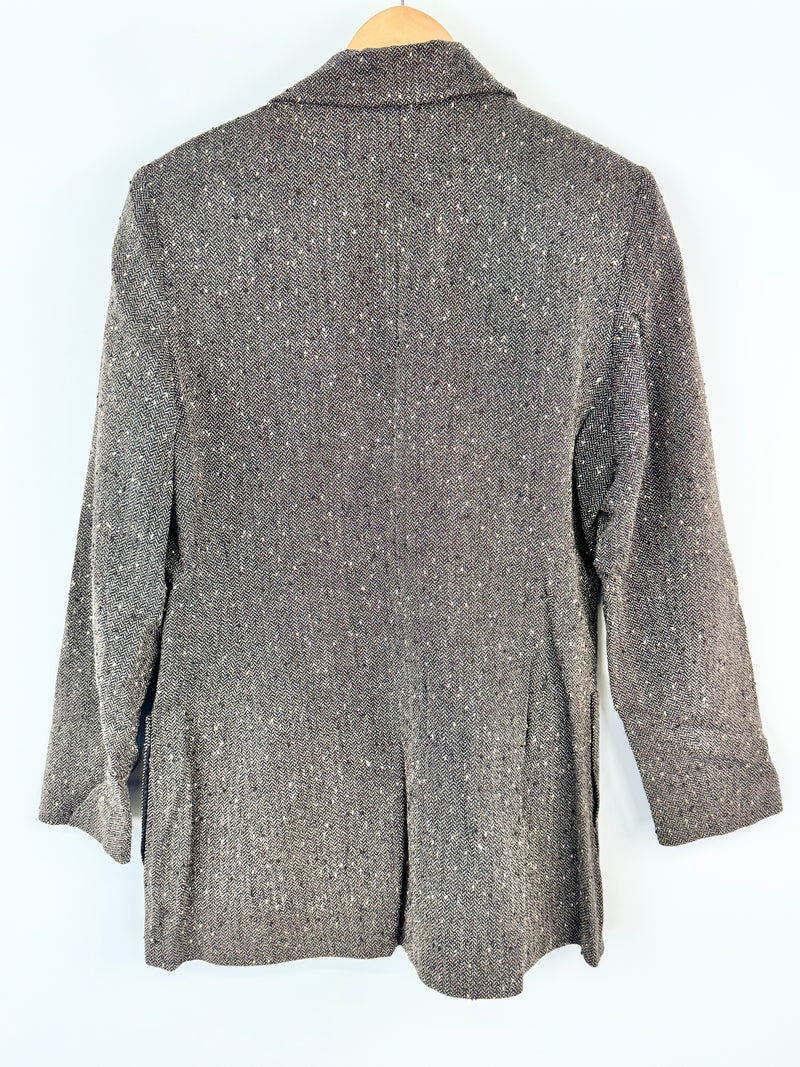 Patrick Gerard Cream & Brown Herringbone Wool Blend Blazer - AU10/12