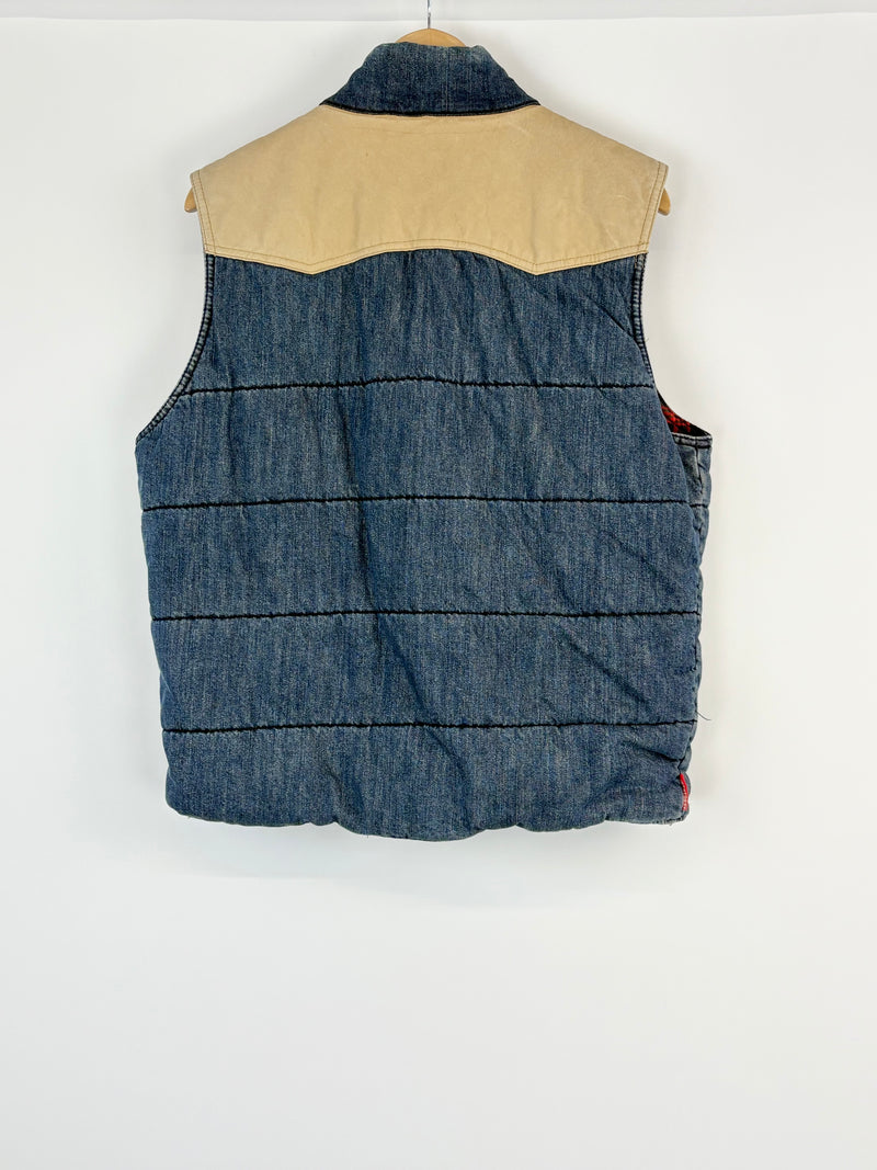 R.M. Williams Beige & Indigo Denim Padded 'Longhorn' Vest - L