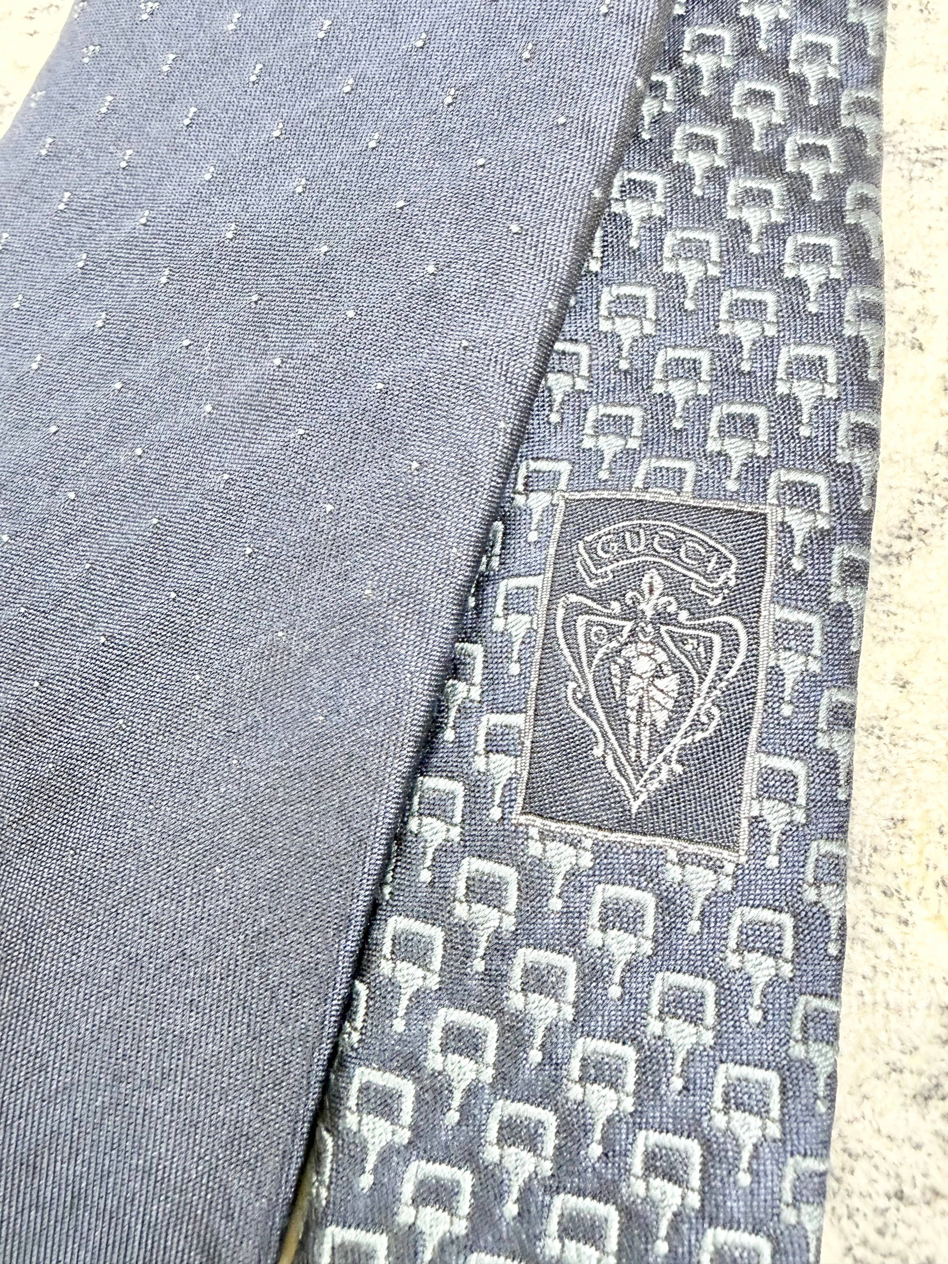 Gucci Navy and Pale Blue Patterned Tie