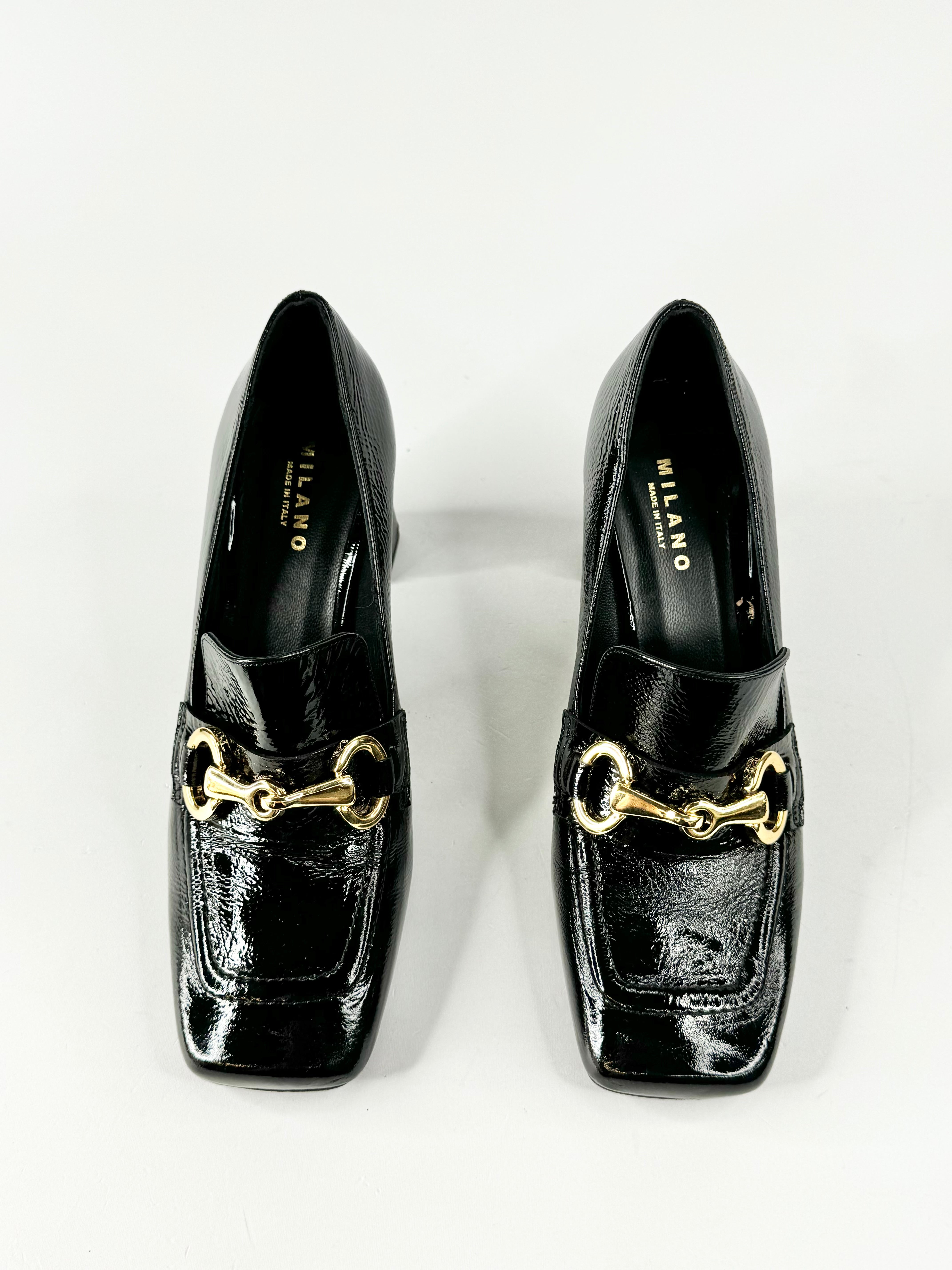 Milano Black Patent Leather Heeled Loafers - EU37.5