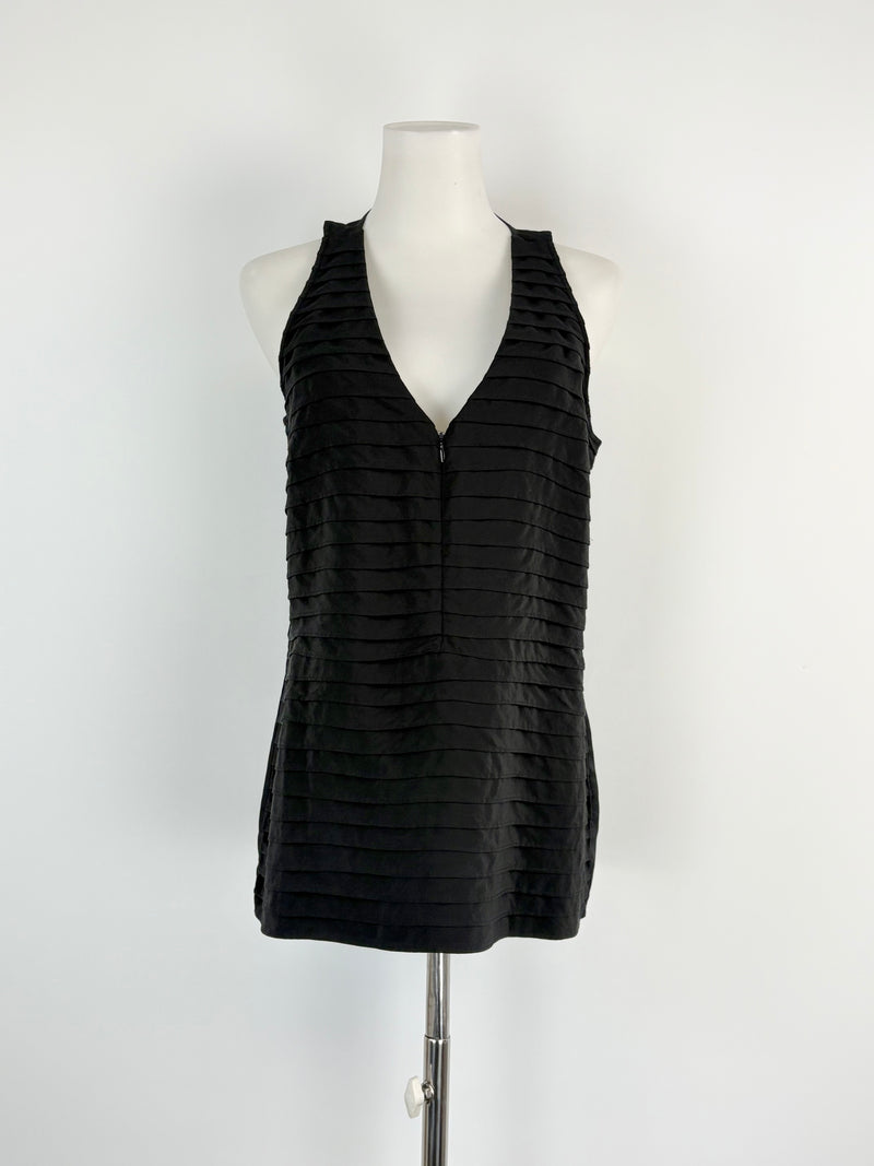 Reiss Black Tier-Pleat Mini Dress - AU10