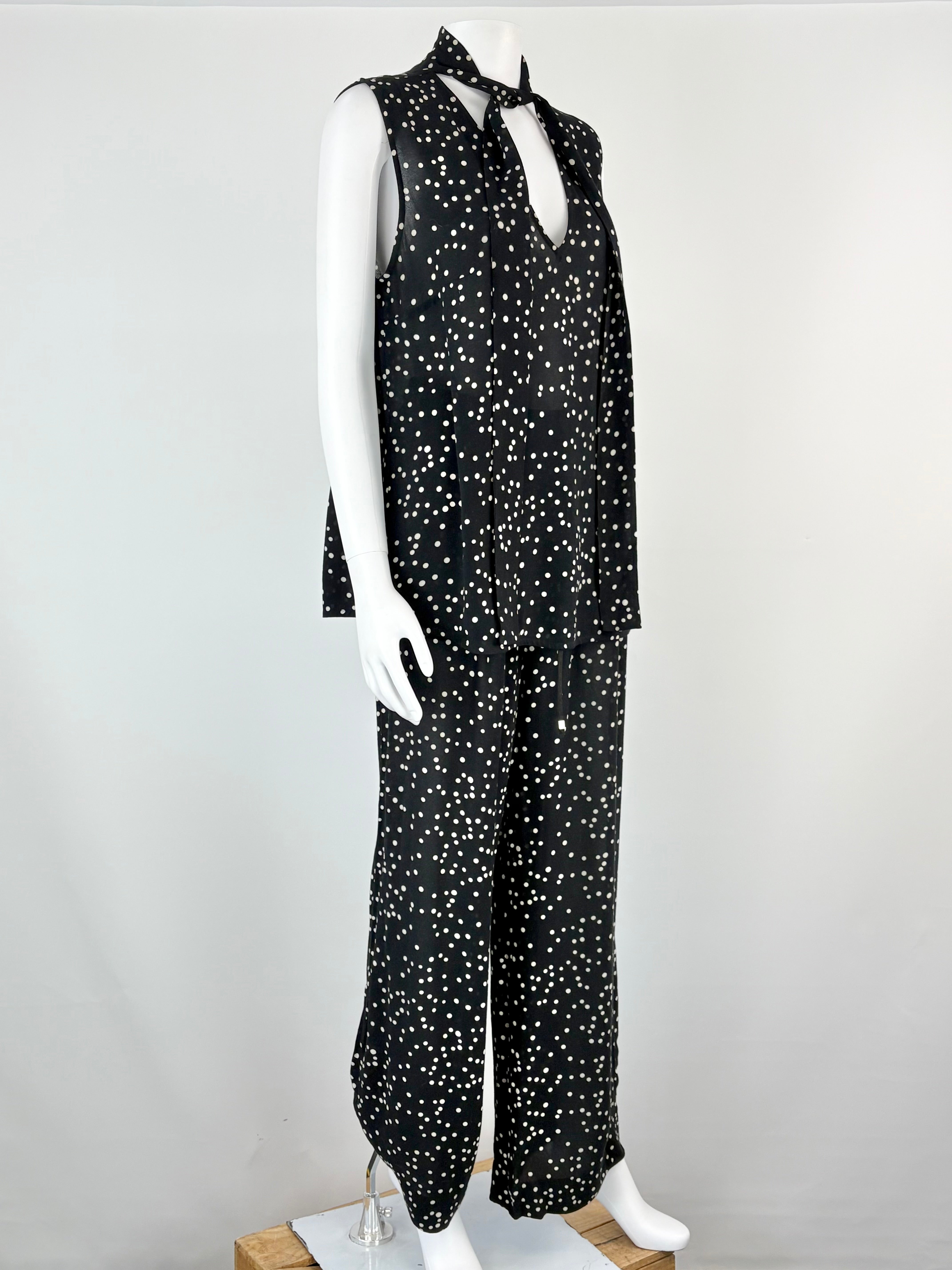 Zimmermann Sheer Black & White Dotted Sleeveless Top & Pants Set - AU8