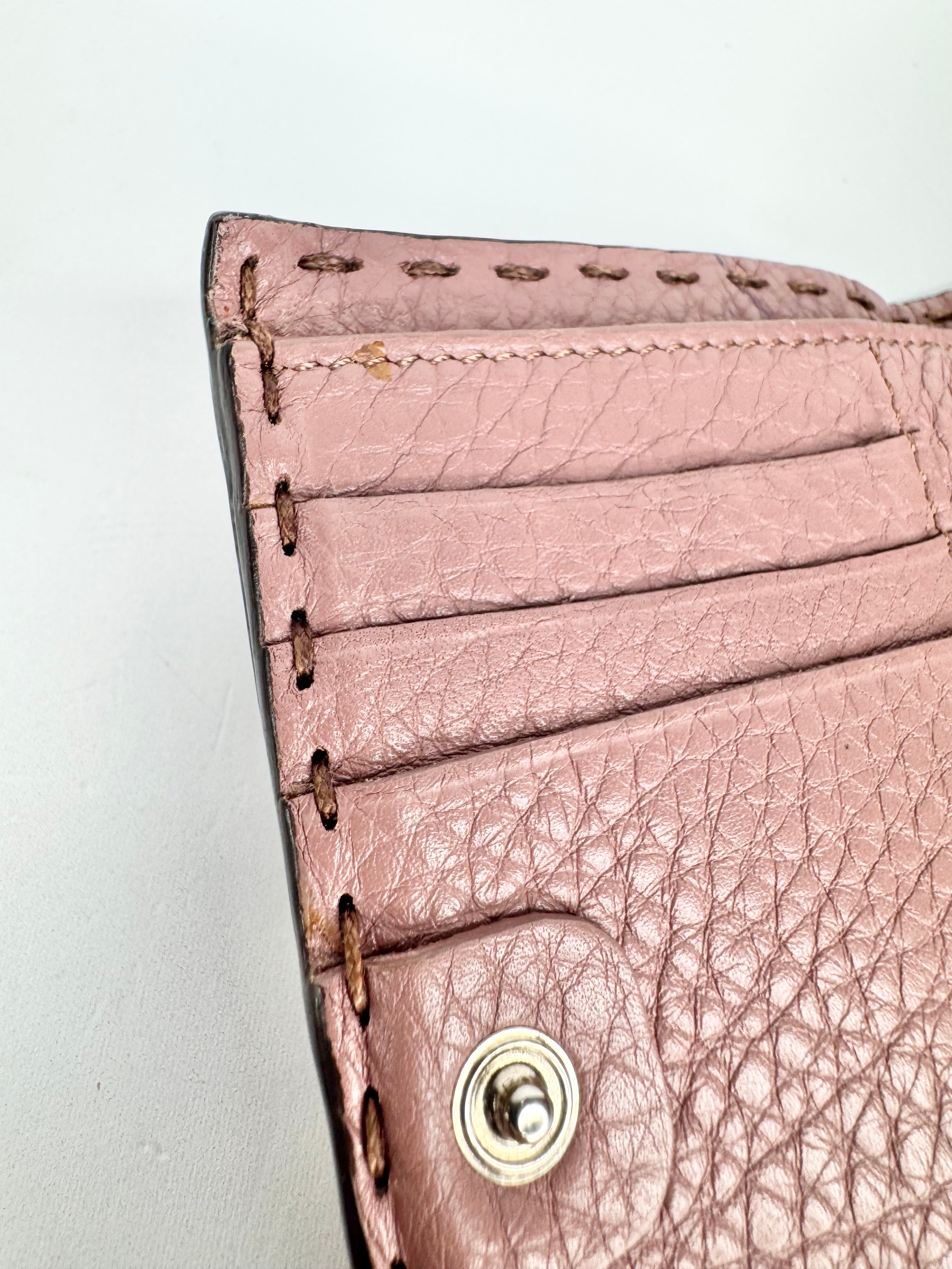 Fendi Blush Pink Peekapoo Tri-Fold Calf Leather Wallet