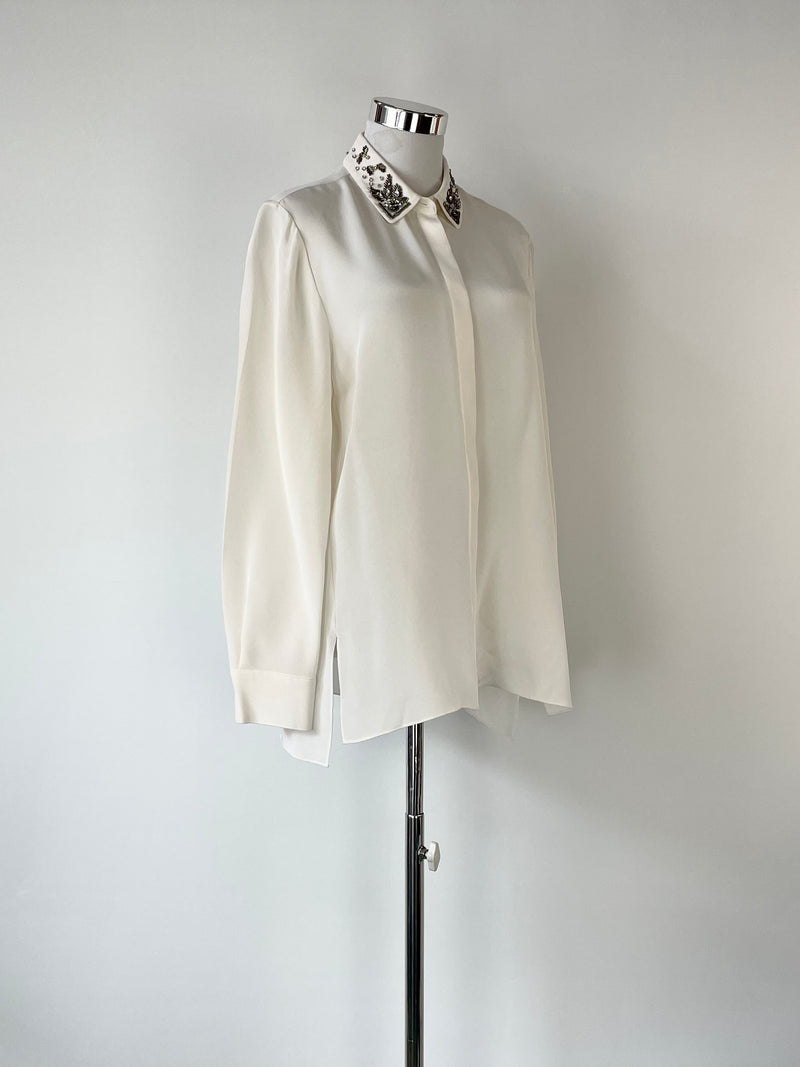 Georges Rech White Silk with Diamante & Metallic Collar Shirt - AU12