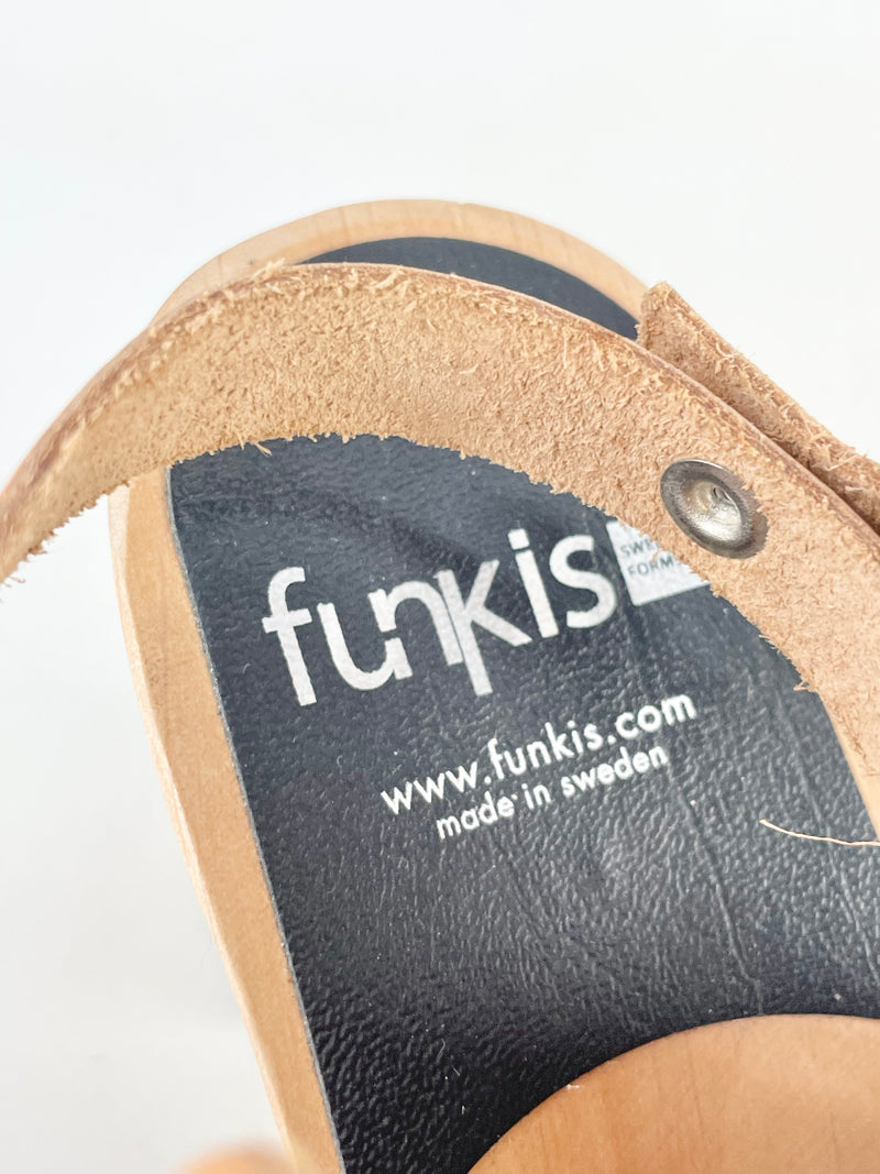 Funkis Taupe Wooden Heel Strappy Sandals - EU41