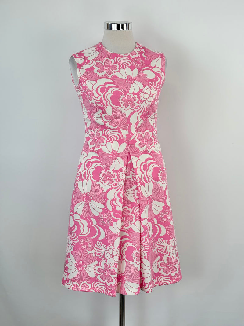 Vintage 70s Richard Baker of London Pink & White Floral Midi Dress - AU16
