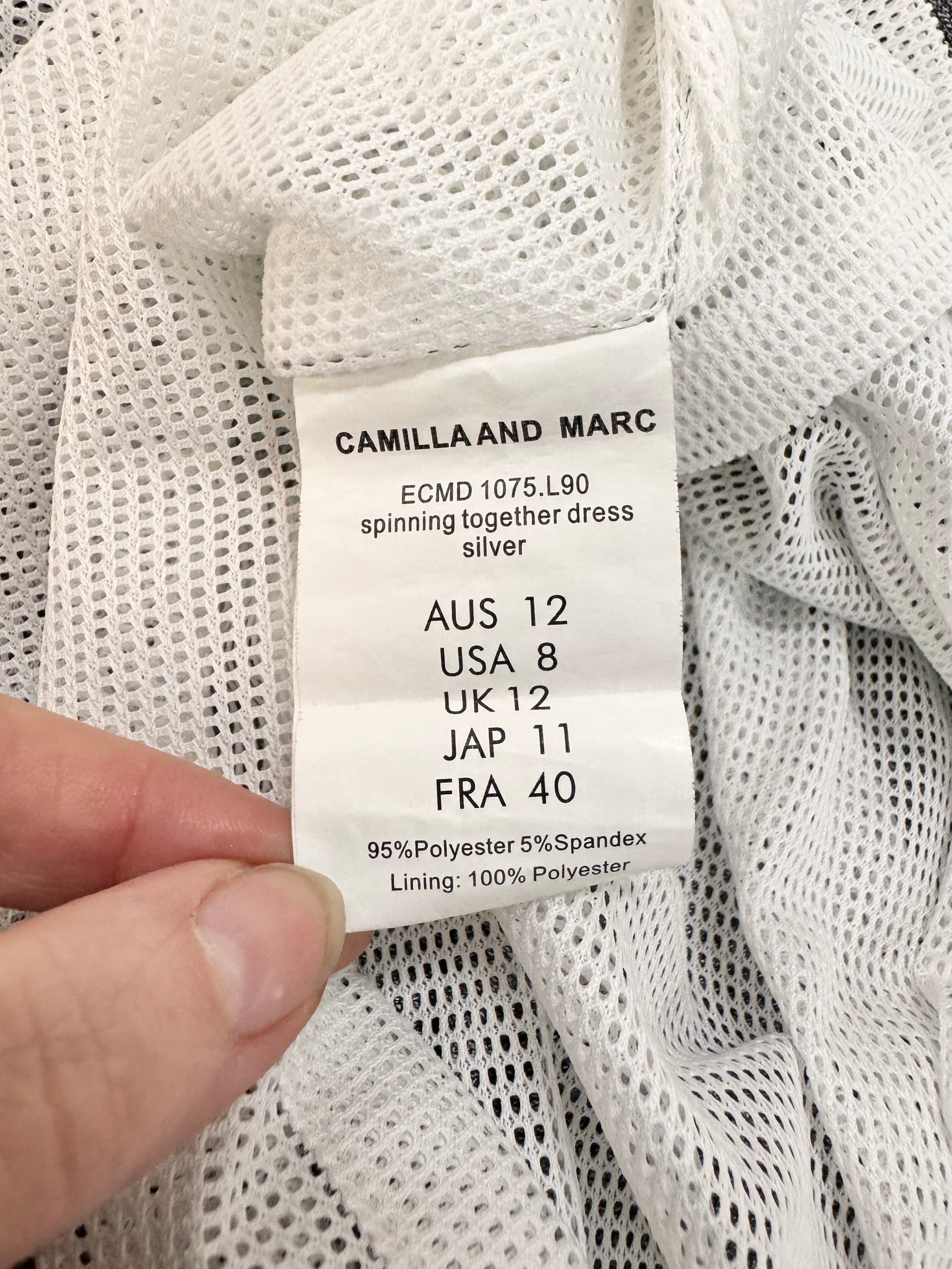 C&M Camilla & Marc Metallic Silver 'Spinning Together Dress' Blouson Dress - AU12