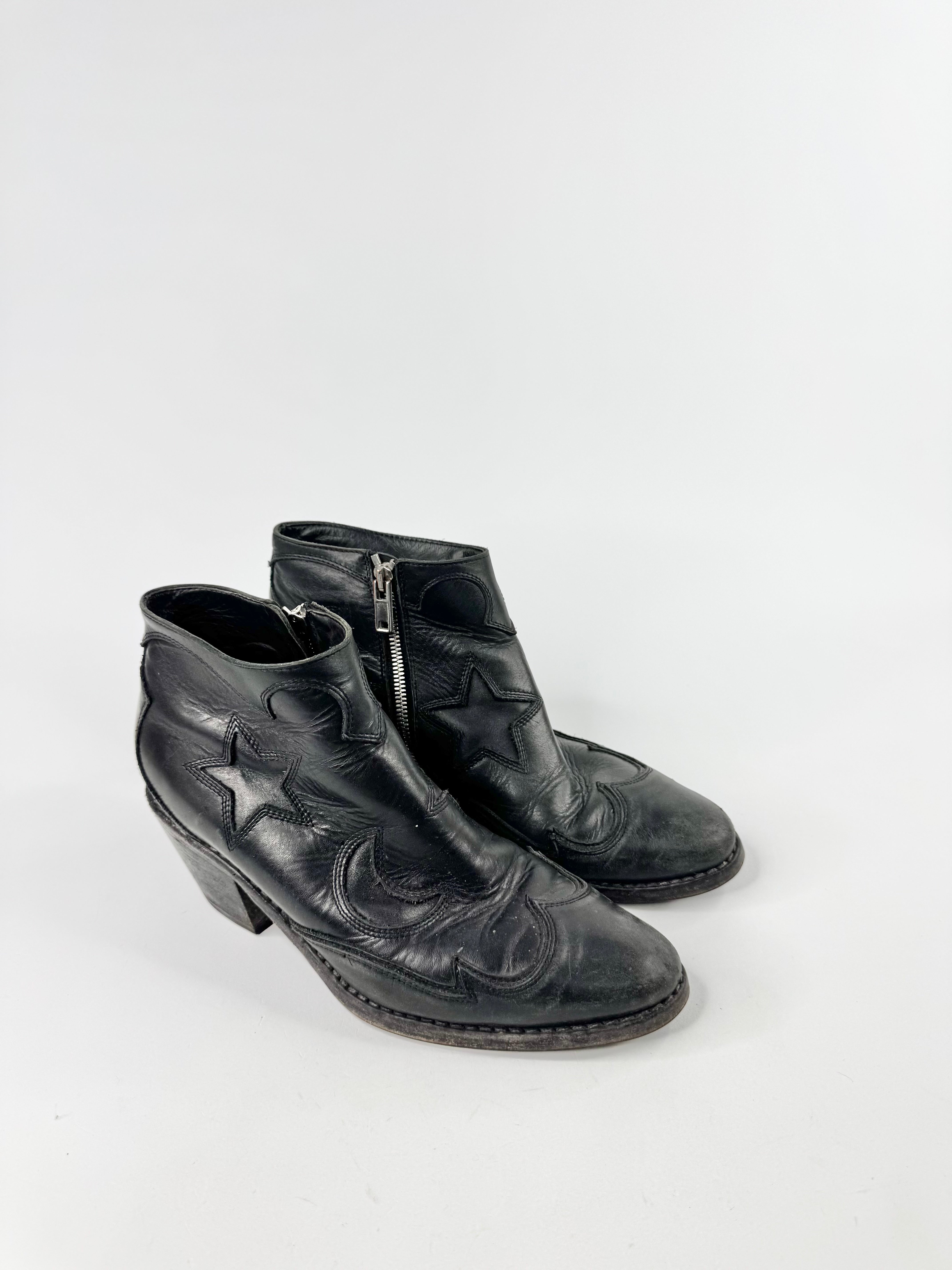McQ Black Moon & Stars Cowboy Ankle Boots - EU39