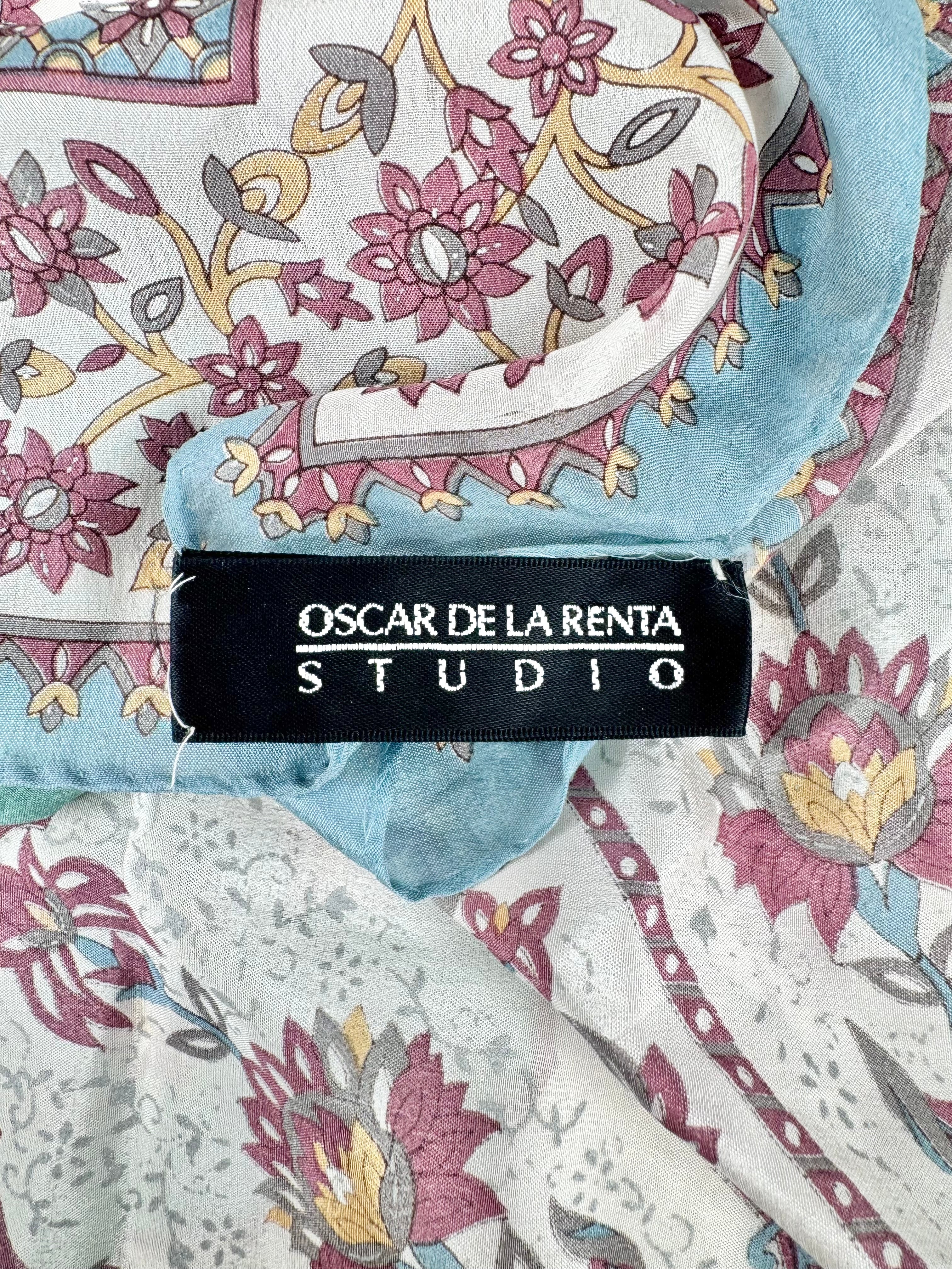 Oscar de la Renta Seafoam Silk Floral Pattern Scarf