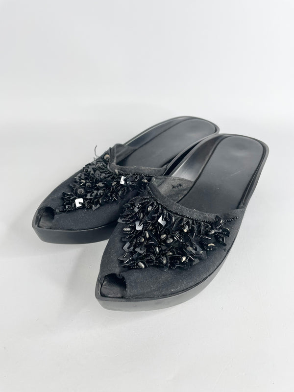 Robert Clergerie Black Leather Sequined Mules - EU39