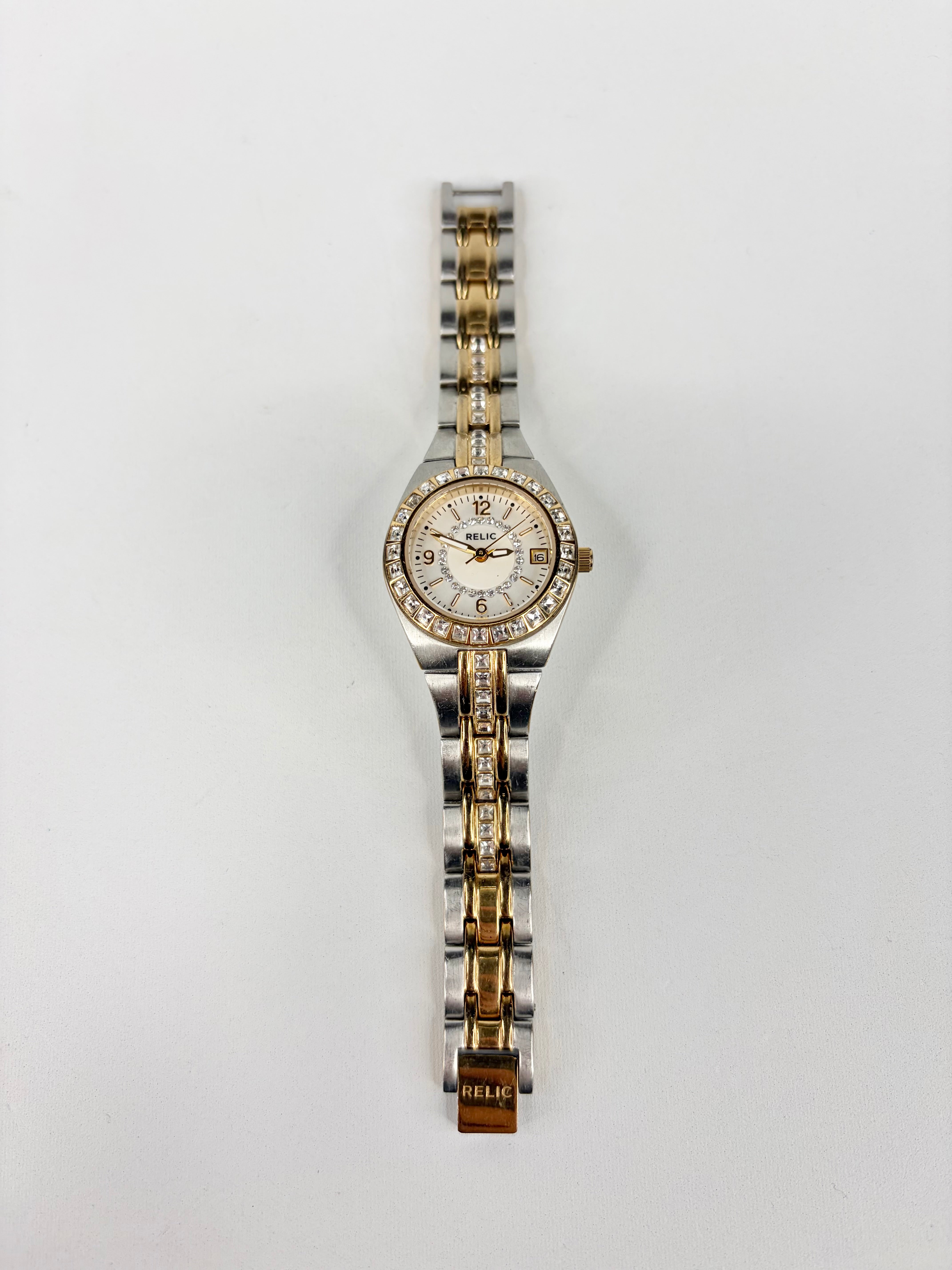 Y2K Relic Silver & Gold Crystal Embellished Watch