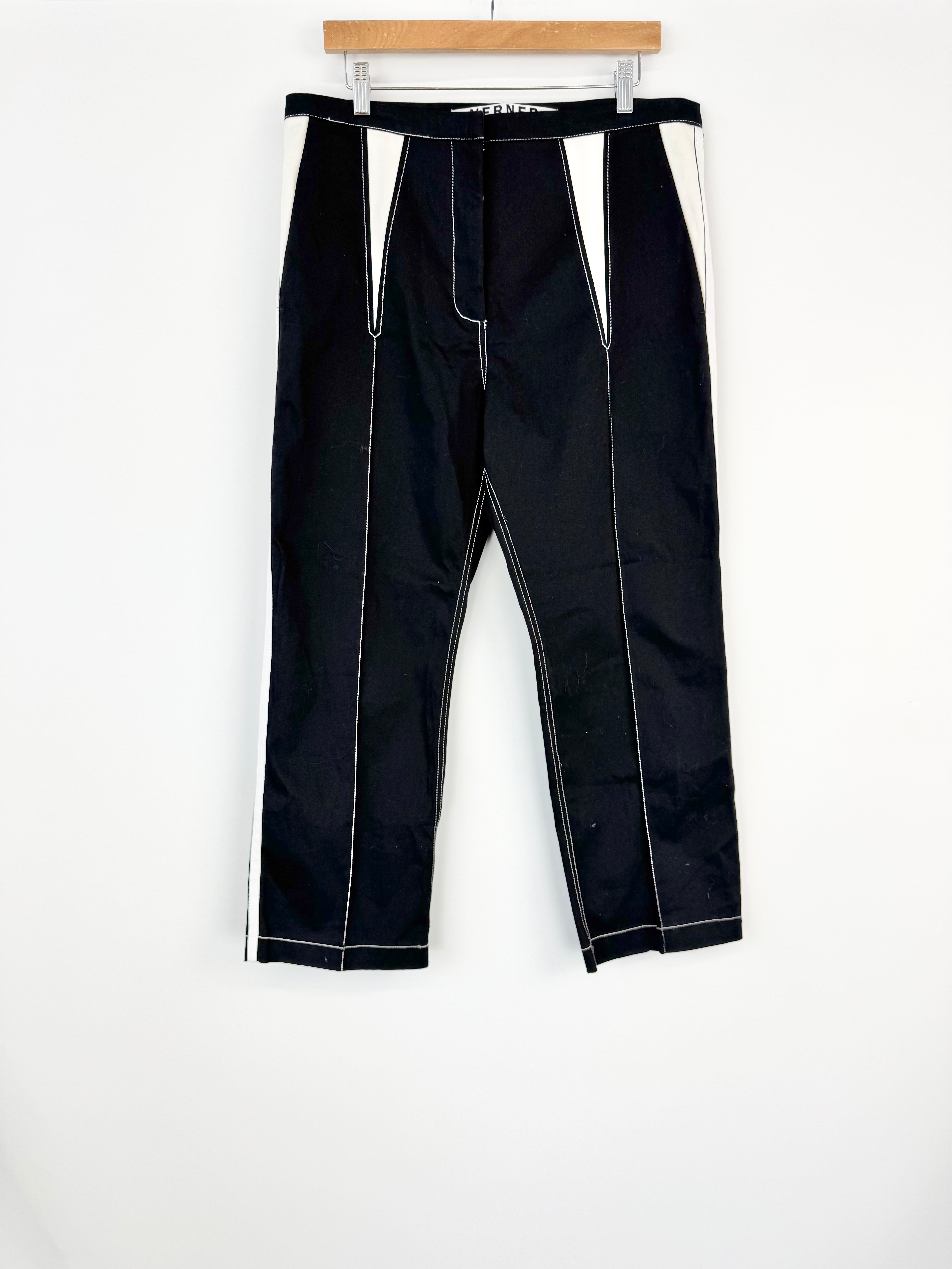 Verner Black & White Cotton Contrast Slacks - AU12