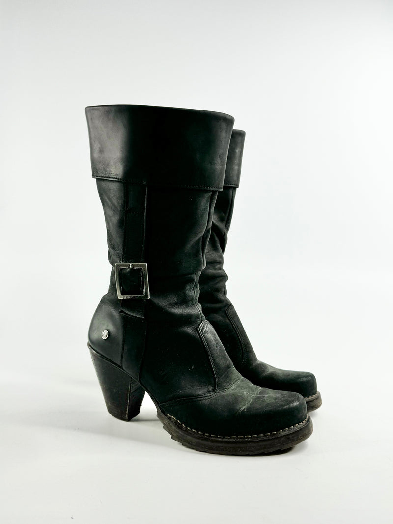 Neosens Black Buckle Heeled Calf Boots - EU40
