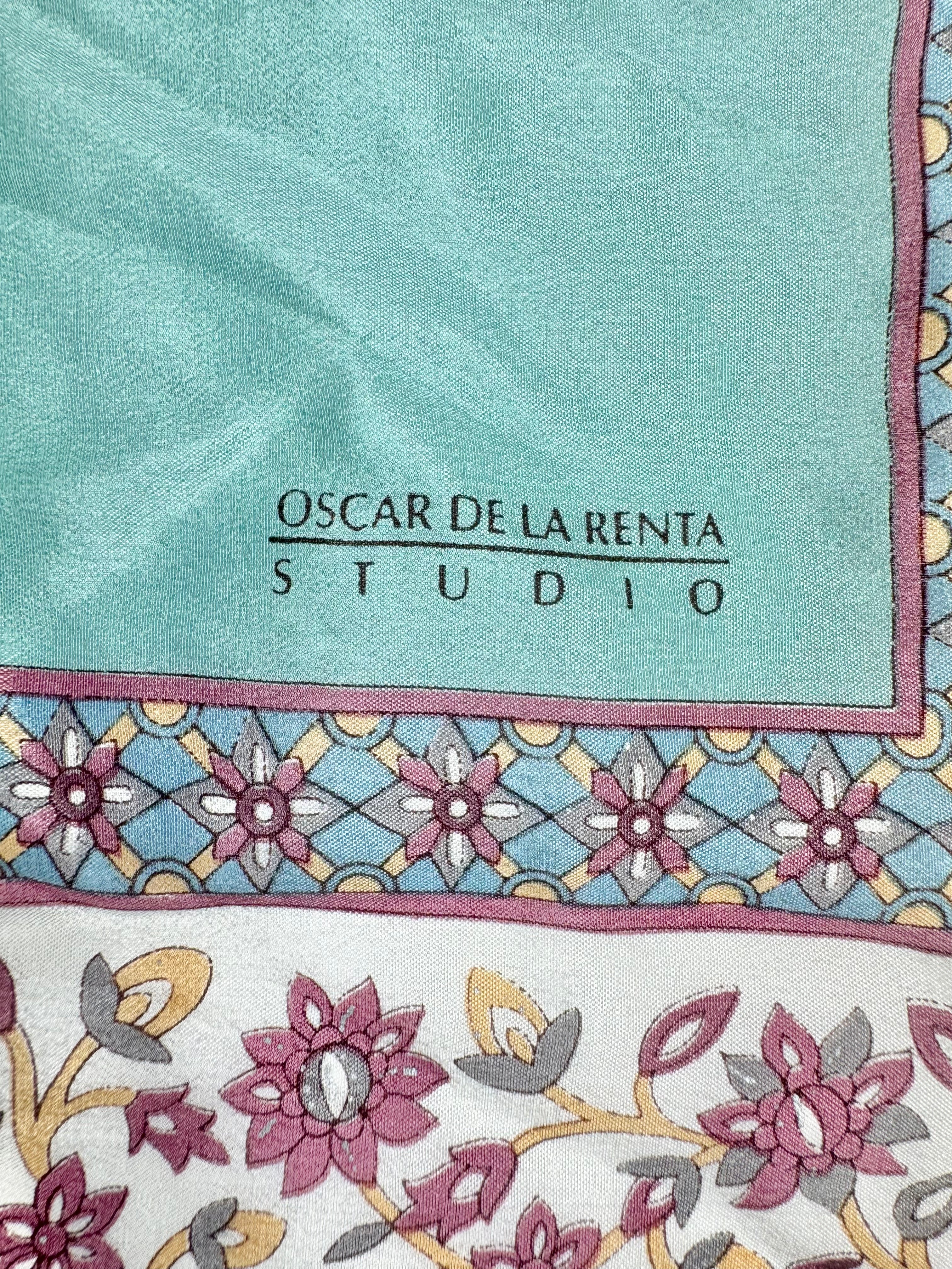 Oscar de la Renta Seafoam Silk Floral Pattern Scarf