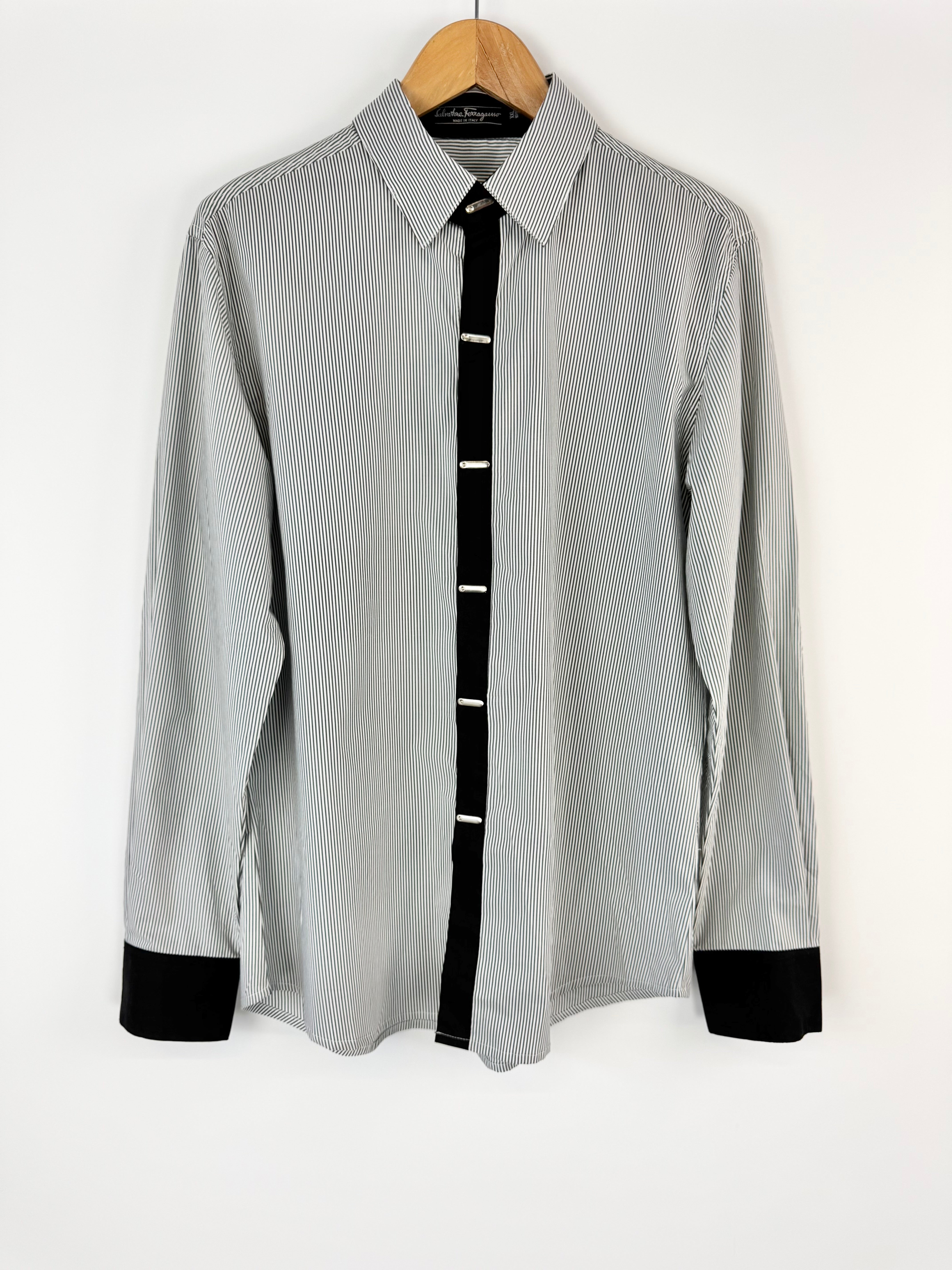 Vintage Salvatore Ferragamo Black & White Striped Shirt - XL