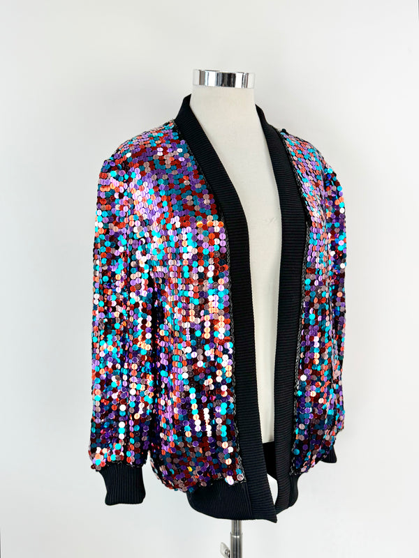 Retro Glittery by Diane Multicoloured Sequin Silk Cardigan - AU10