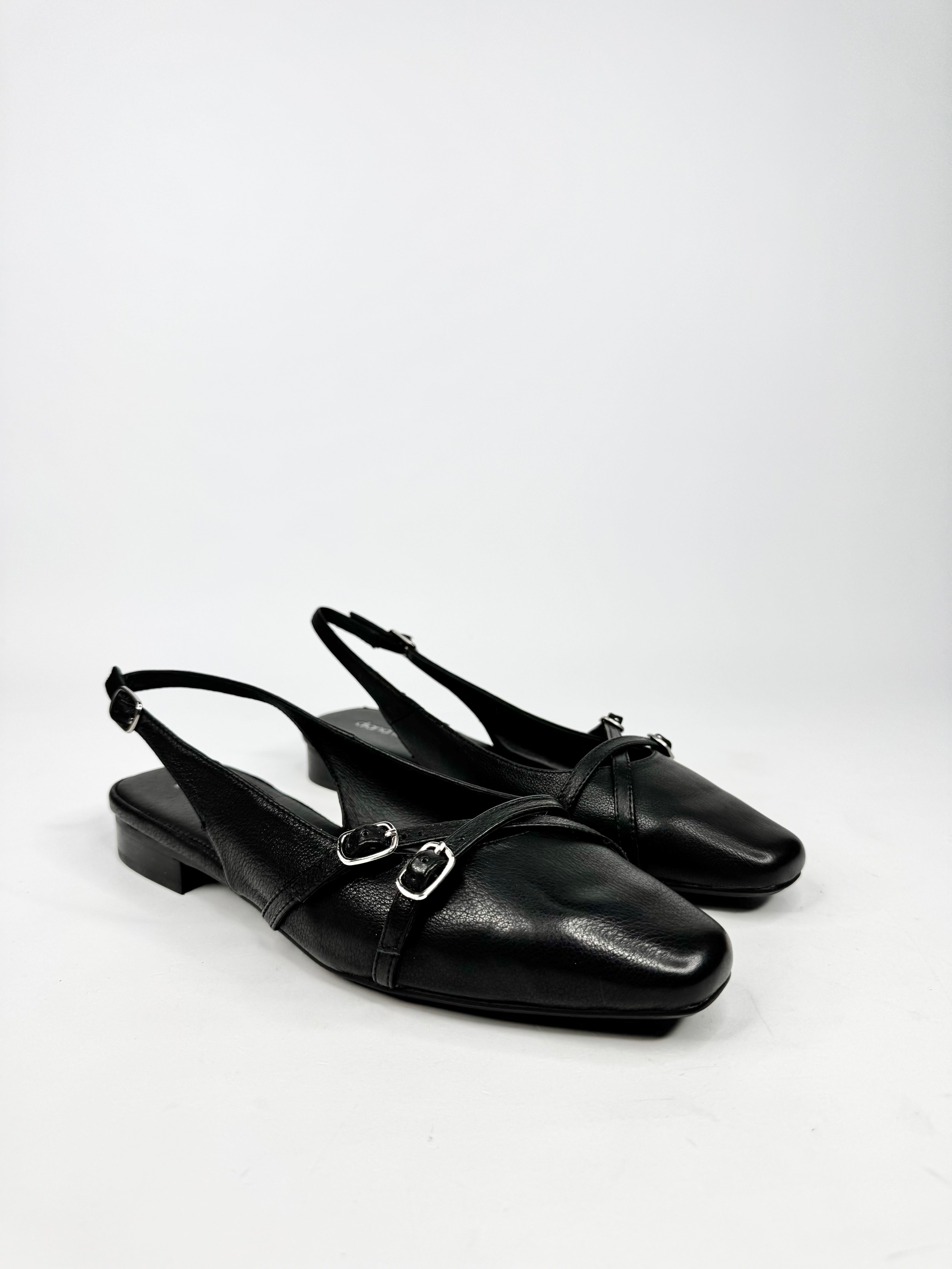 MFW Diana Ferrari Didiane Black Leather Flat Shoes - EU39