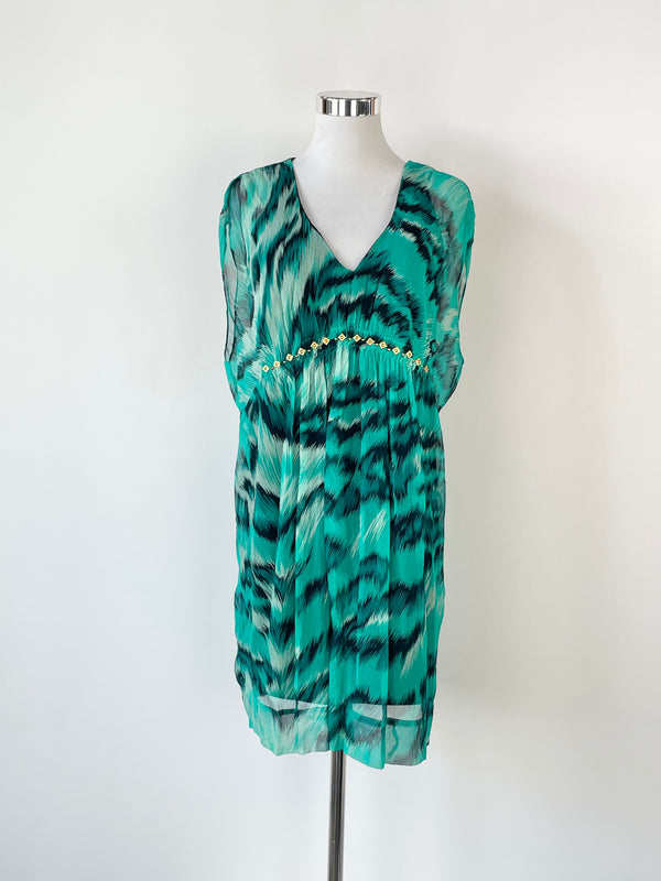 Diane von Furstenberg Abstract Turquoise Sheer Silk Midi Dress - AU8