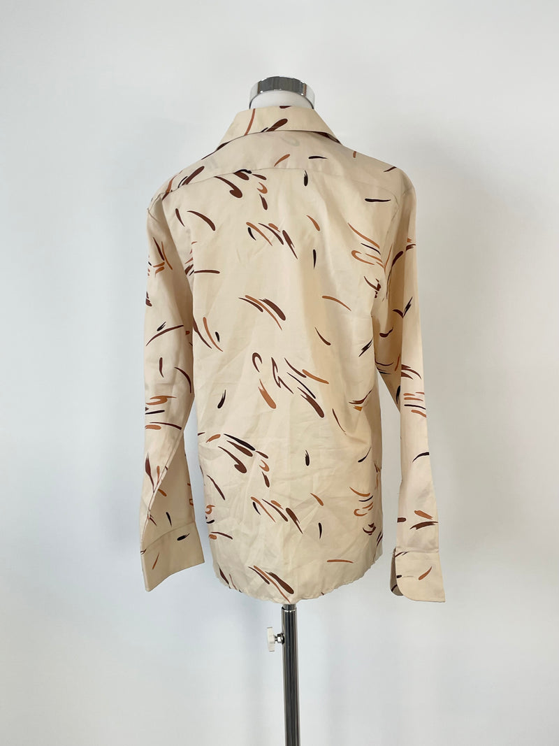 Vintage Roger David Beige Brushstroke-Pattern Shirt - S