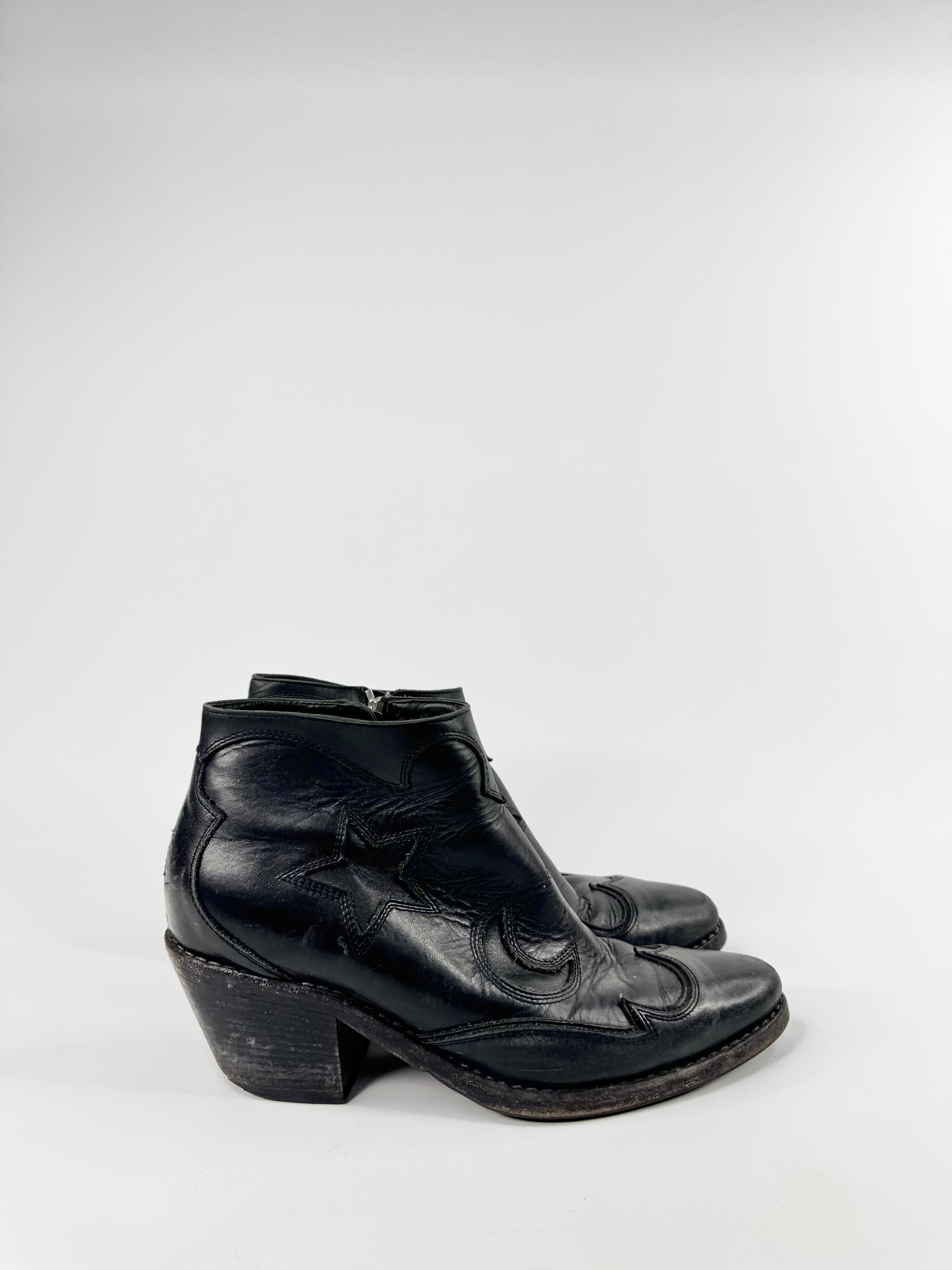 McQ Black Moon & Stars Cowboy Ankle Boots - EU39