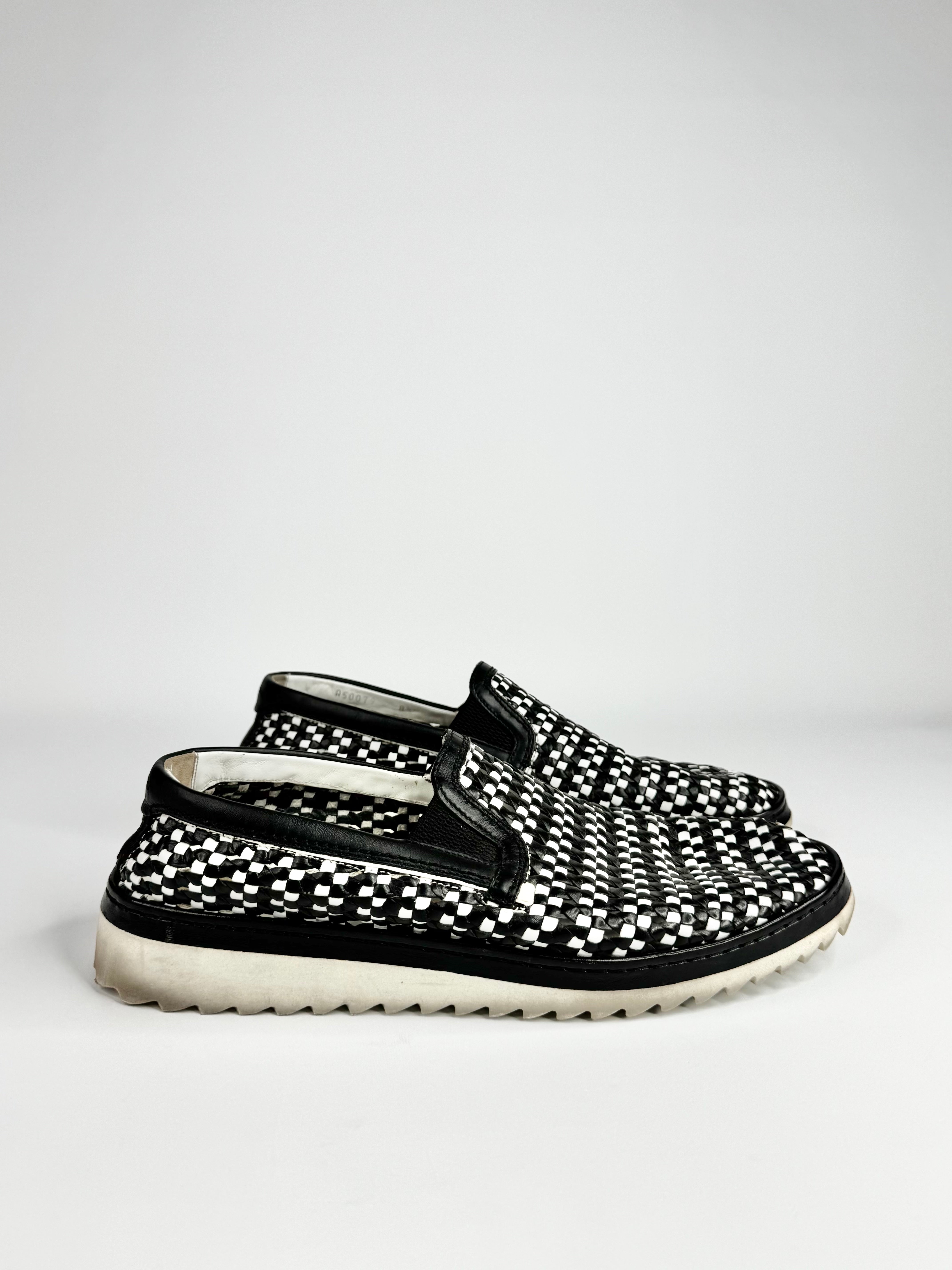 Dolce & Gabbana Black White Weaved Slip On Loafers - EU42