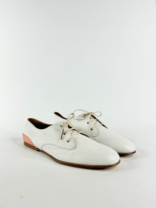 Chloe Milady White Leather Lace Up  Oxfords Flats - EU38