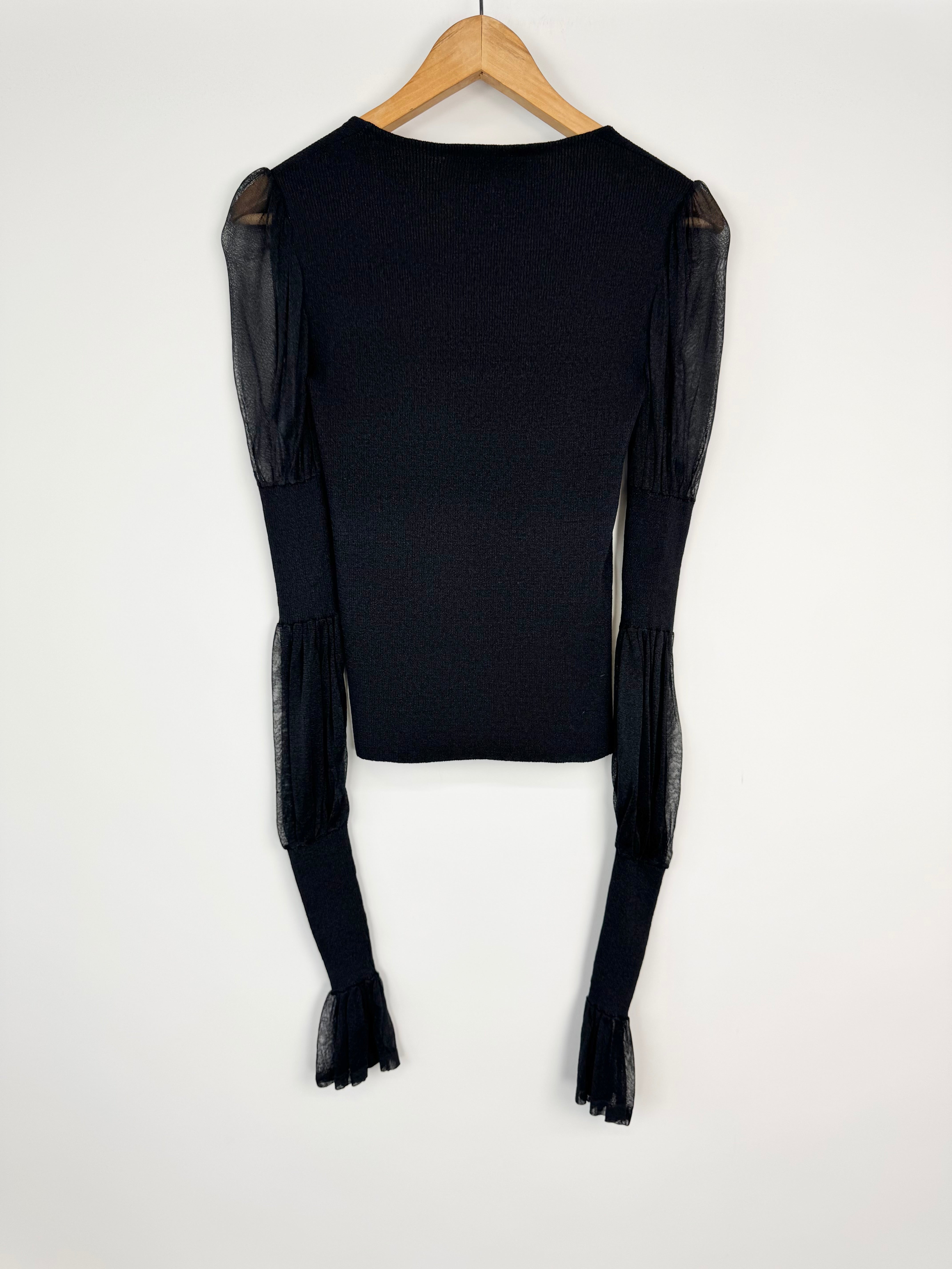 Vintage Yves Saint Laurent Rive Gauche Black Square Neck Long Sleeve Blouse - AU12
