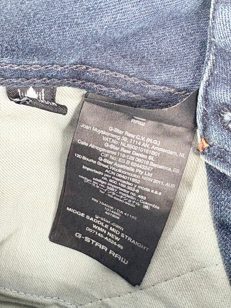 G-Star Raw Midge Dark Blue Saddle Mid-Rise Straight Jeans - W28